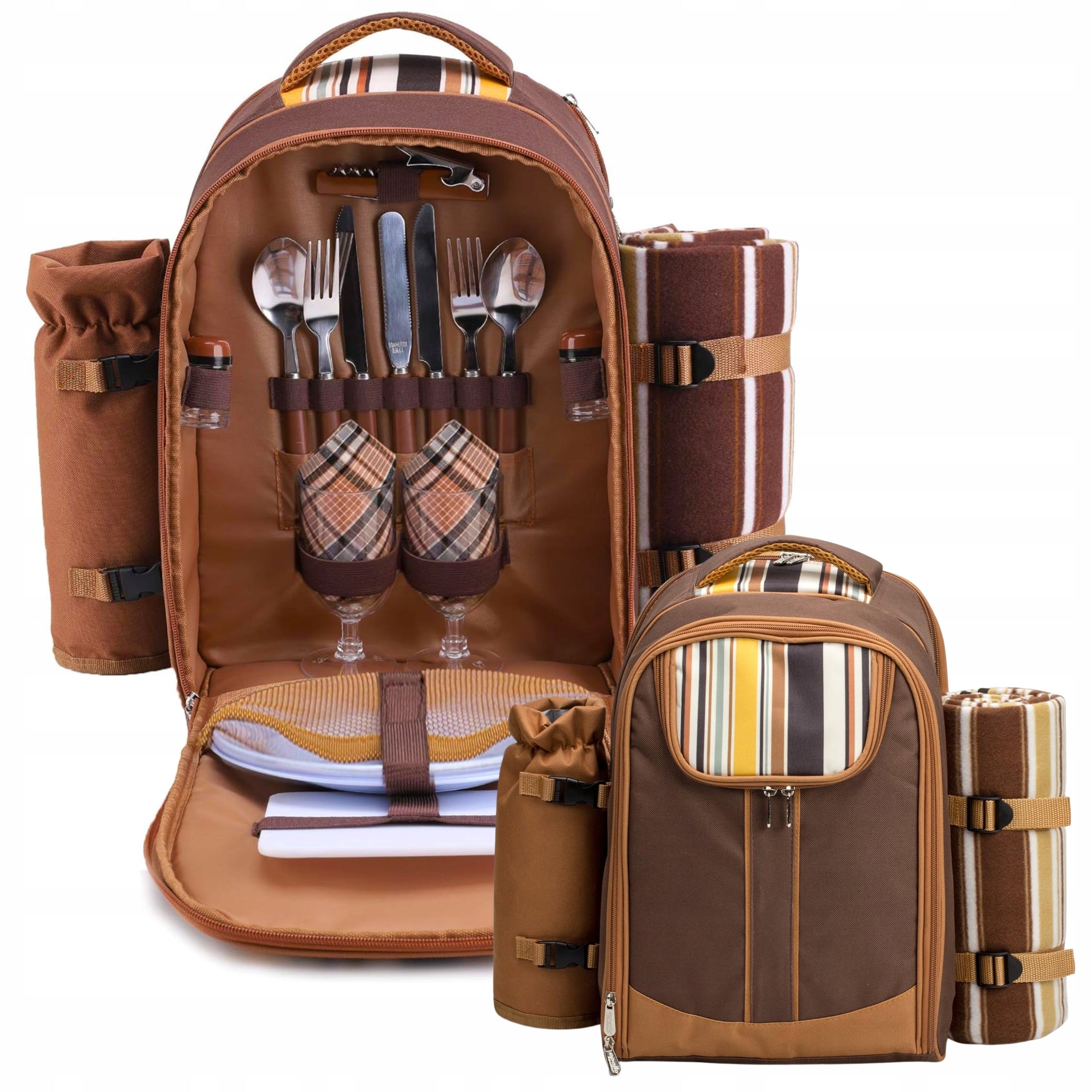 PICNIC BACKPACK HIKING TRAVEL BAG THERMAL BEACH BLANKET SET