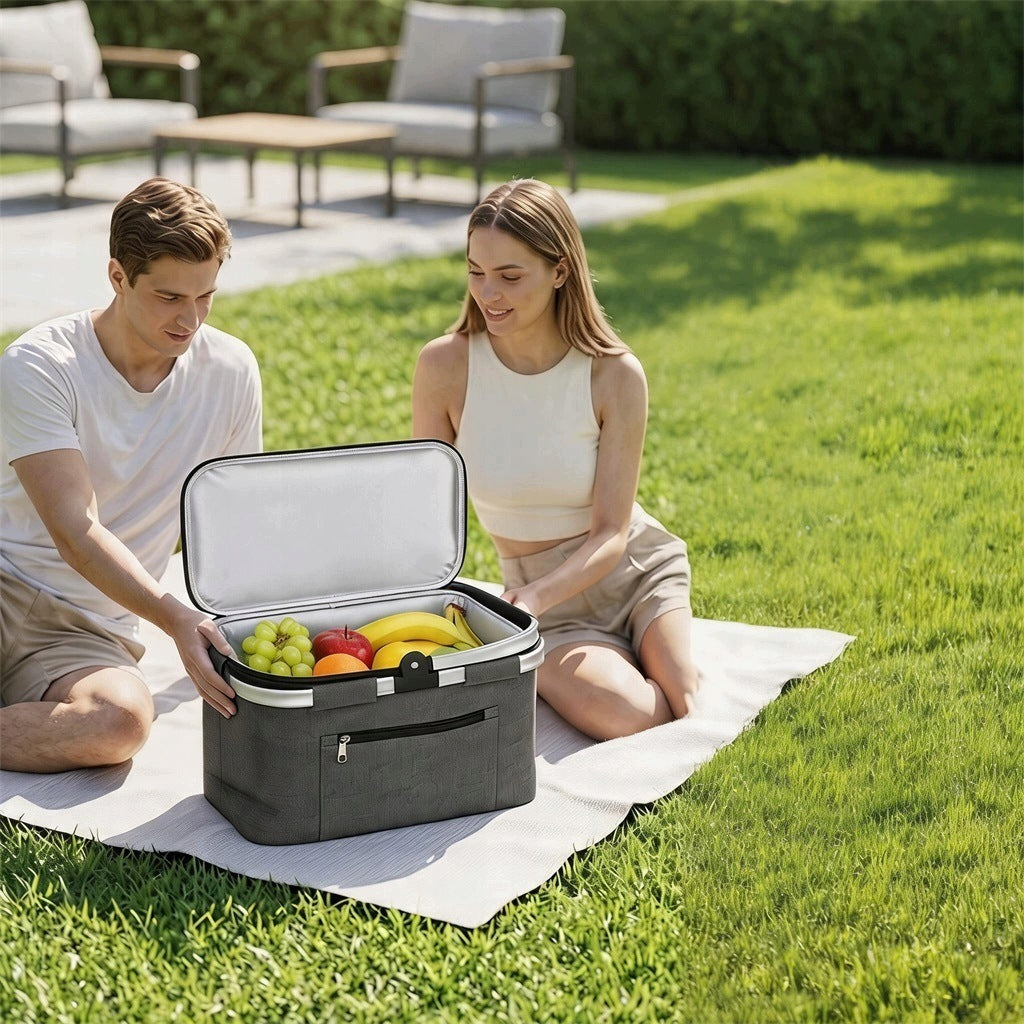PICNIC BAG GREY FOLDING THERMAL INSULATION PICNIC BASKET LARGE Brand Bedee