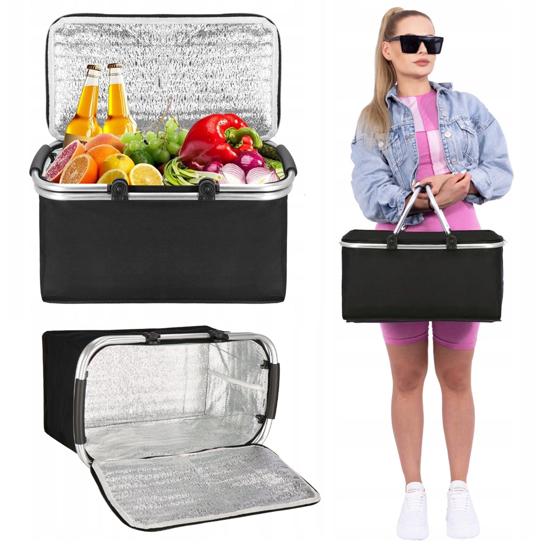 PICNIC BASKET THERMAL FOLDING BAG SHOPPING BASKET BEACH PICNIC 30L
