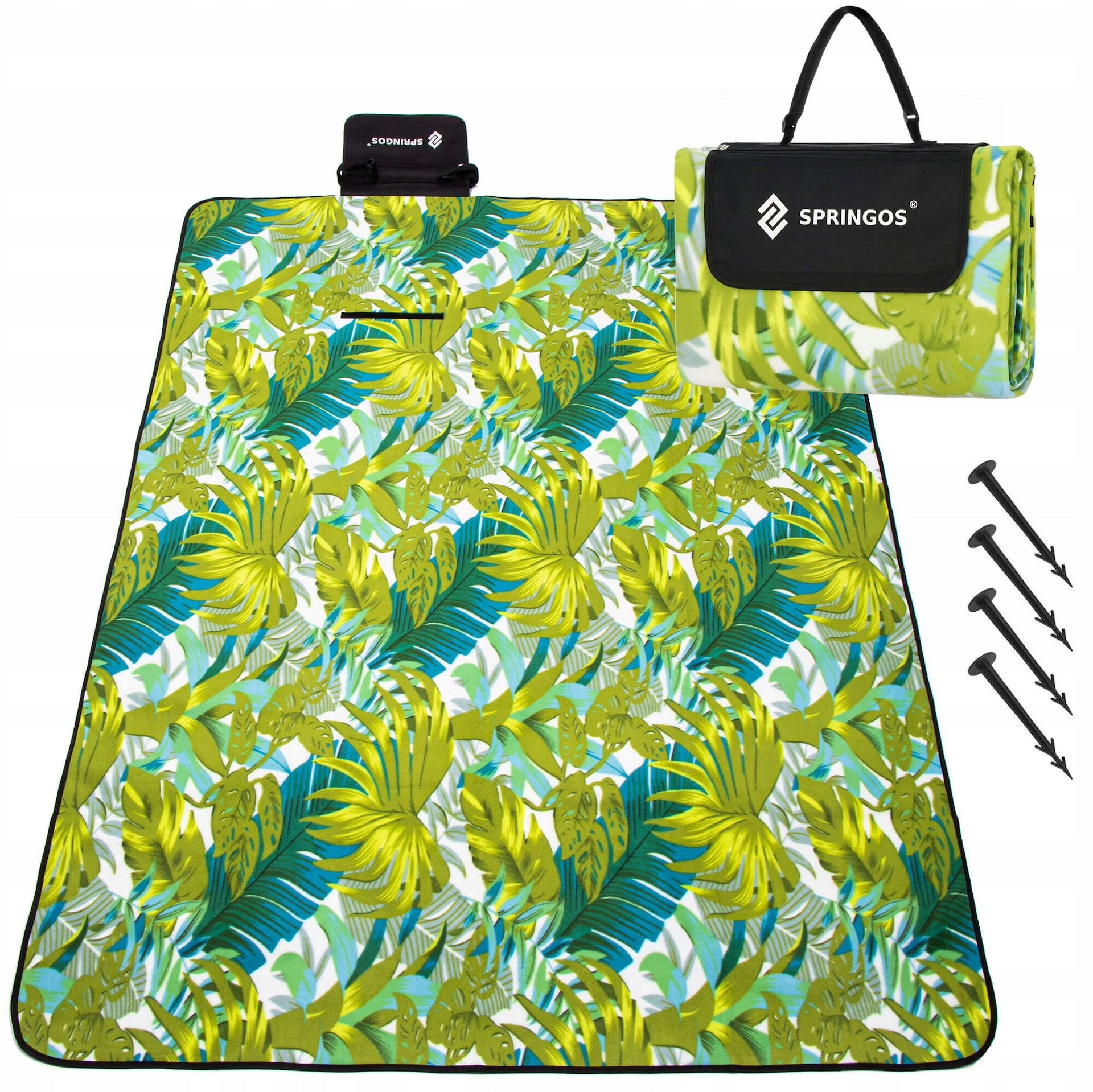 PICNIC BEACH BLANKET WITH INSULATION POLAR 200x200cm WATERPROOF MAT + ANCHORS Packaging status original