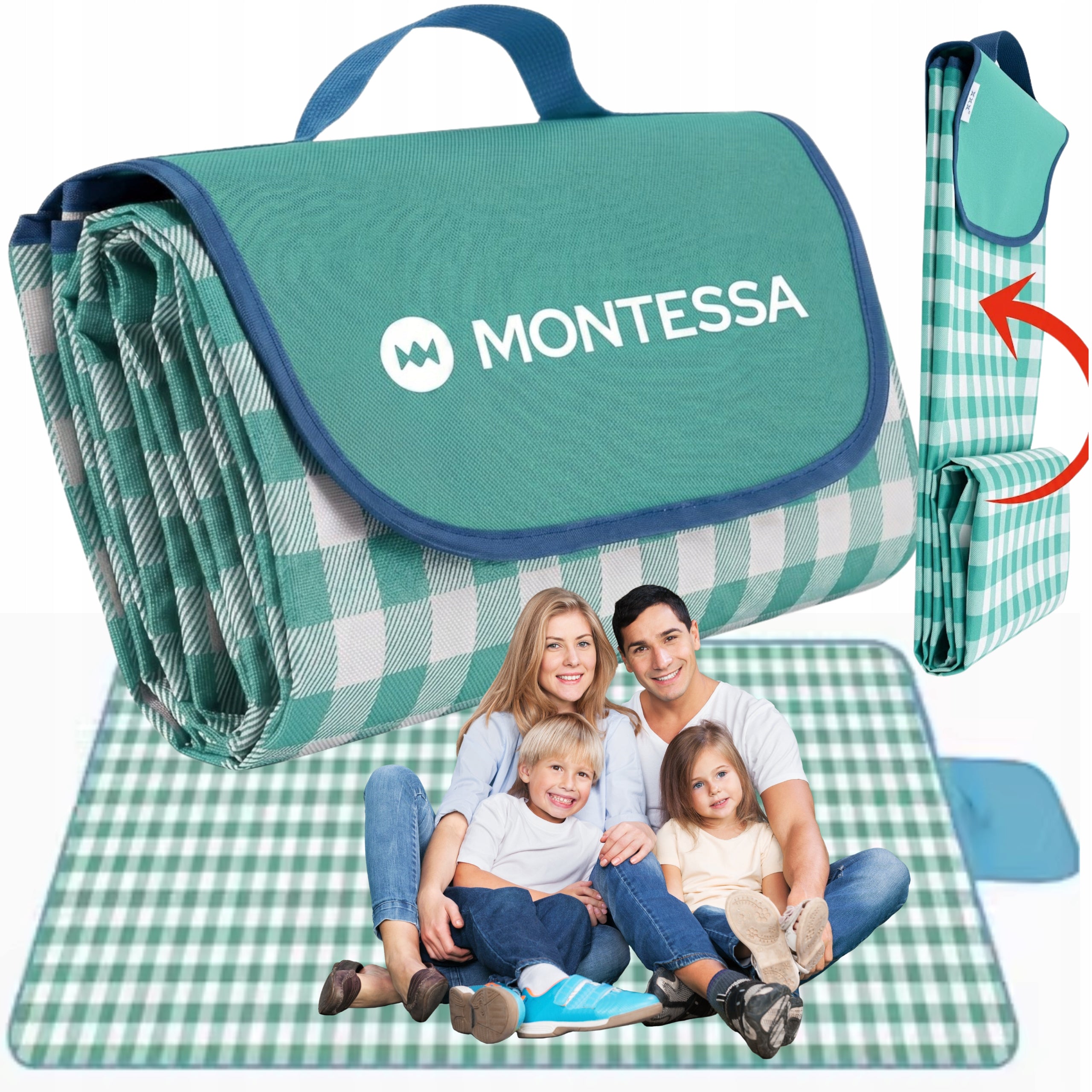 PICNIC BLANKET 200X200 BEACH WITH INSULATION LARGE WATERPROOF GREEN MONTESSA