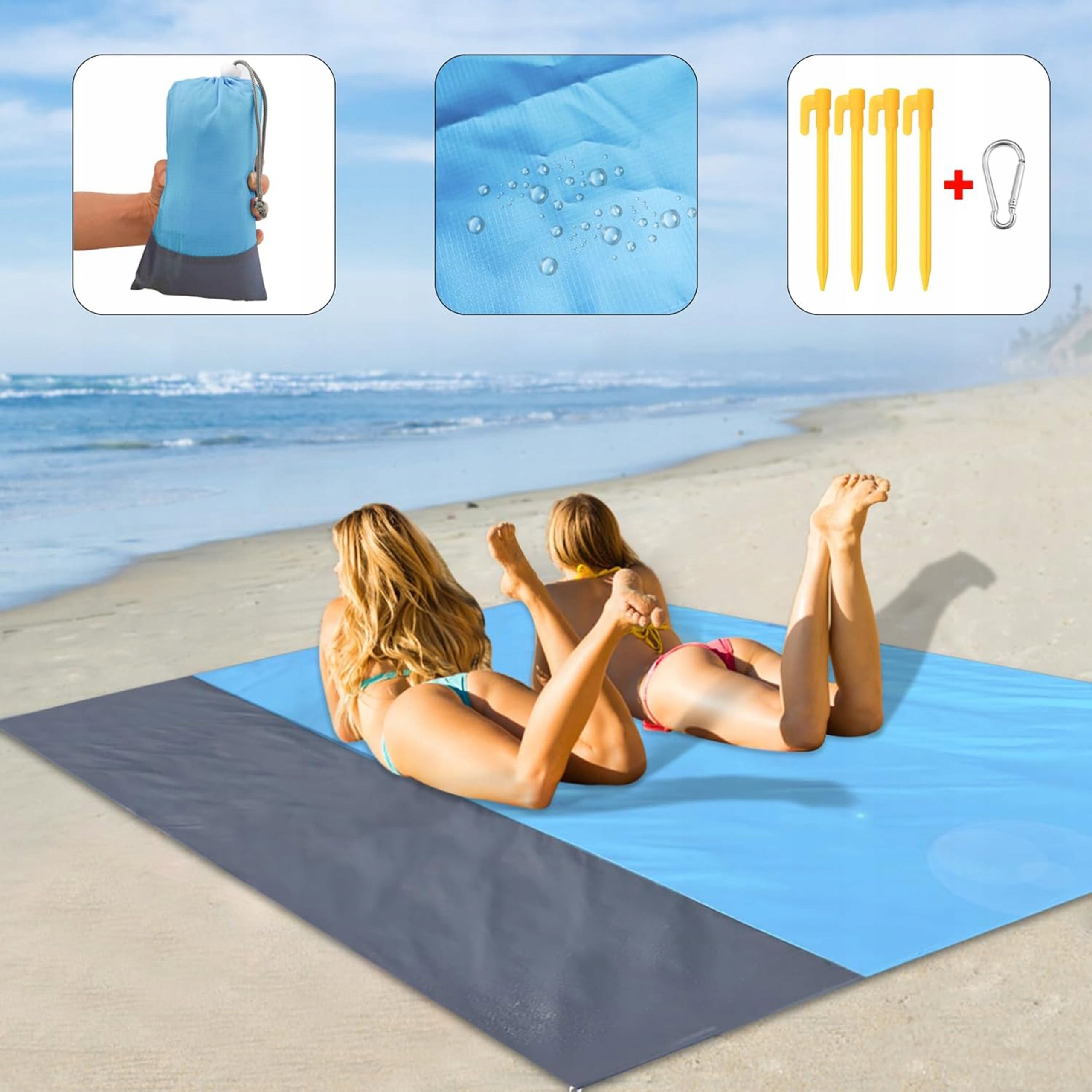 PICNIC BLANKET BEACH CAMPING MAT WATERPROOF 200x210cm FOR BEACHES WATER XXL Packaging status original