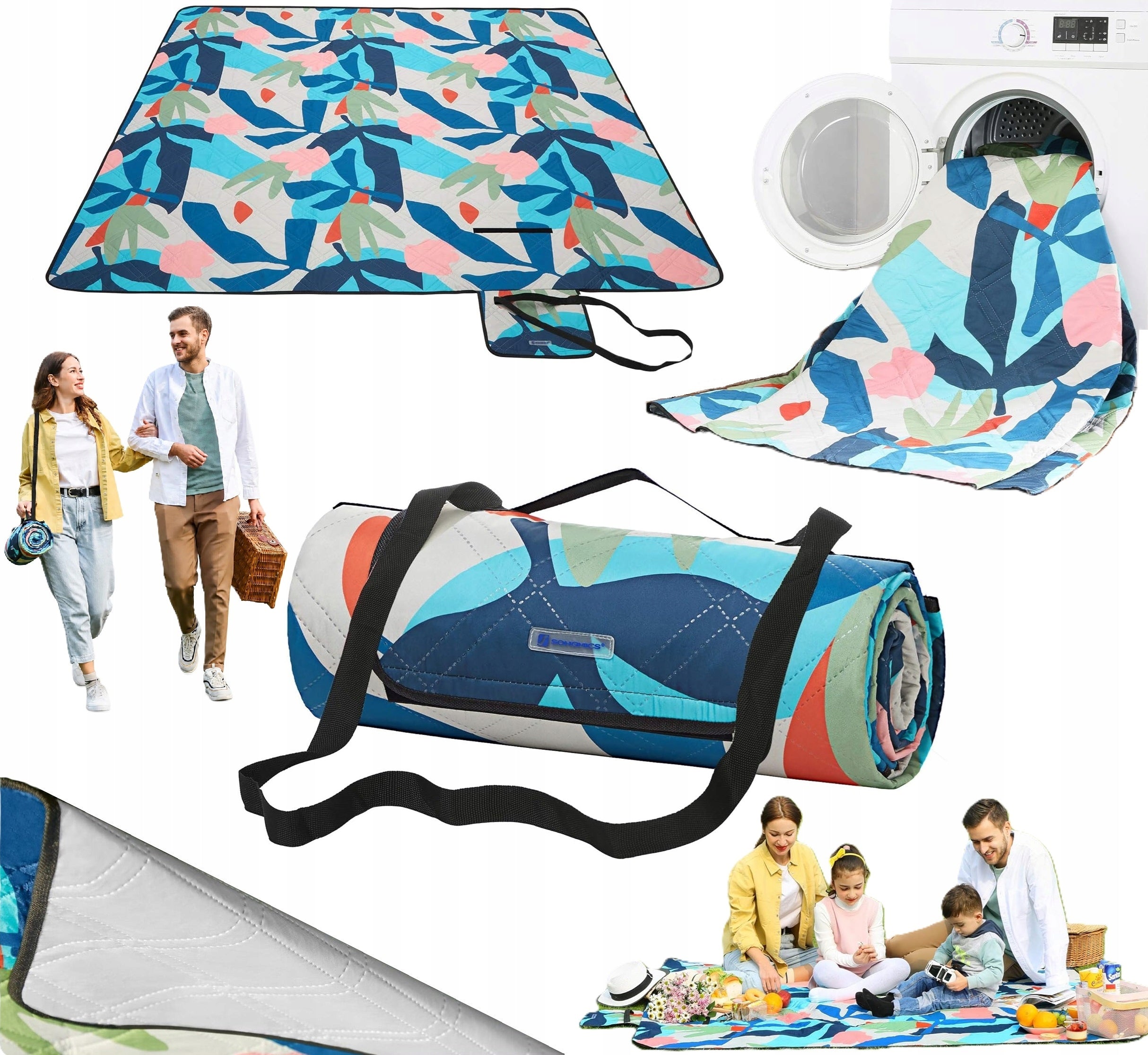 PICNIC BLANKET FOR BEACHES LARGE FOR FAMILY 200x200 cm WATERPROOF WASHABLE