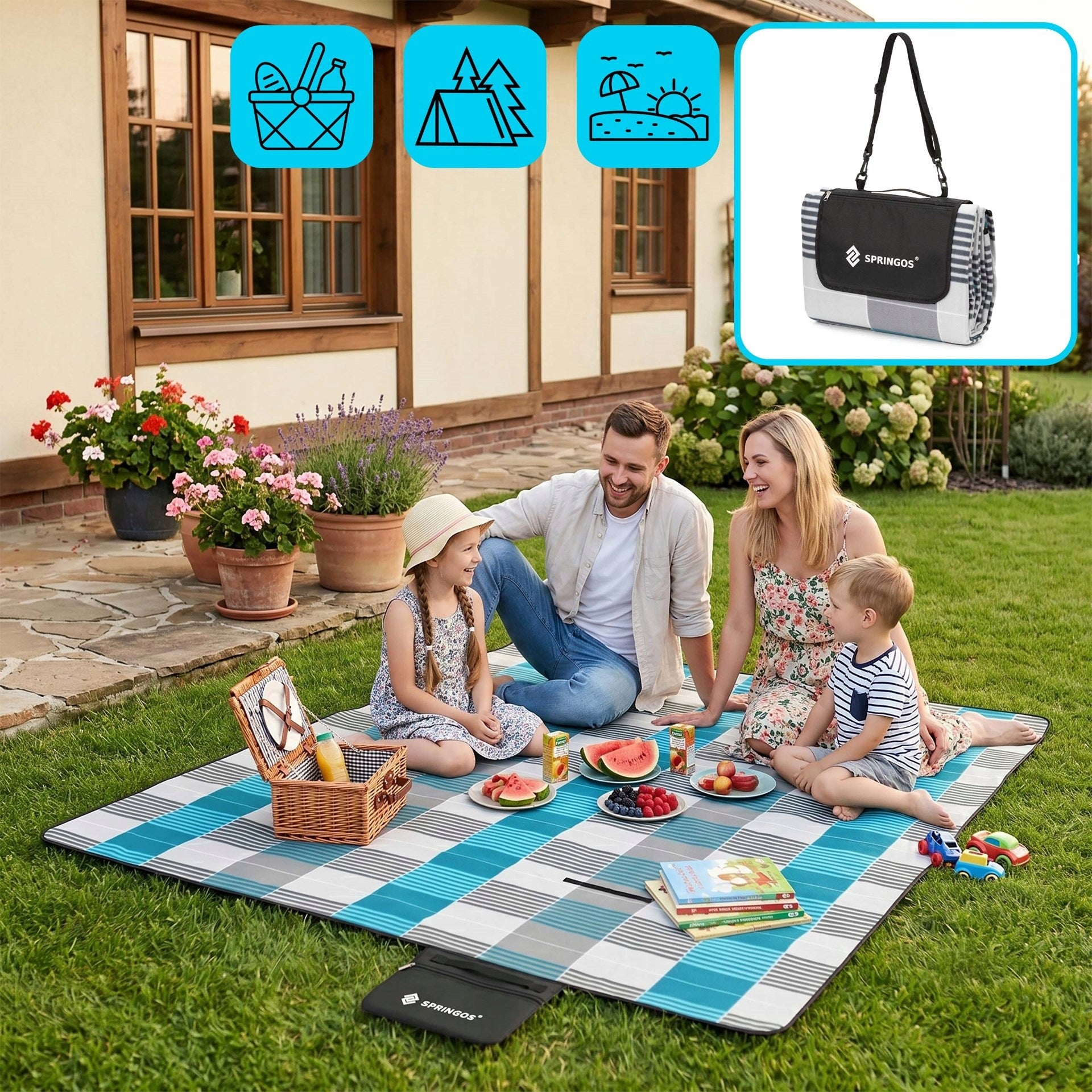 PICNIC BLANKET WITH BEACH INSULATION 200x240 cm MAT LARGE WATERPROOF BEACH Packaging status original