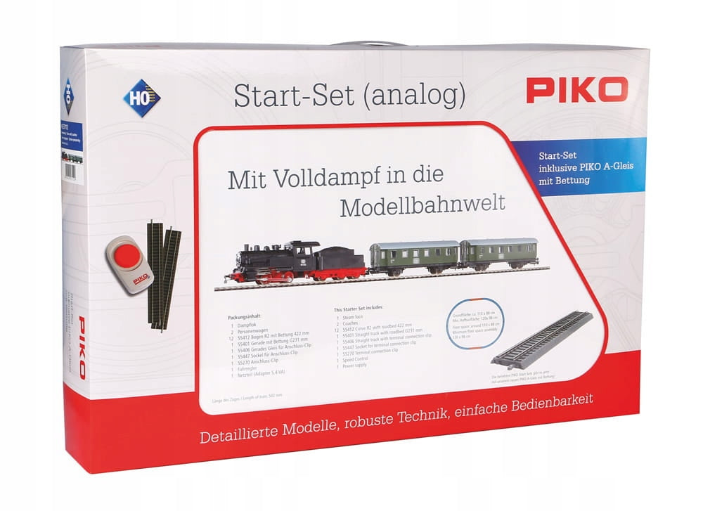 PIKO 57112 H0 Electric queue steam locomotive with tendr and passenger cars Brand Piko