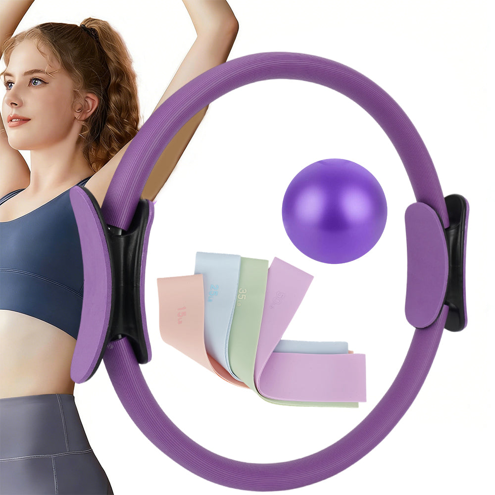 PILATES YOGA SET WITH WHEEL BALL RUBBER RESISTANCE 15-50 LBS WORKOUT Packaging status original