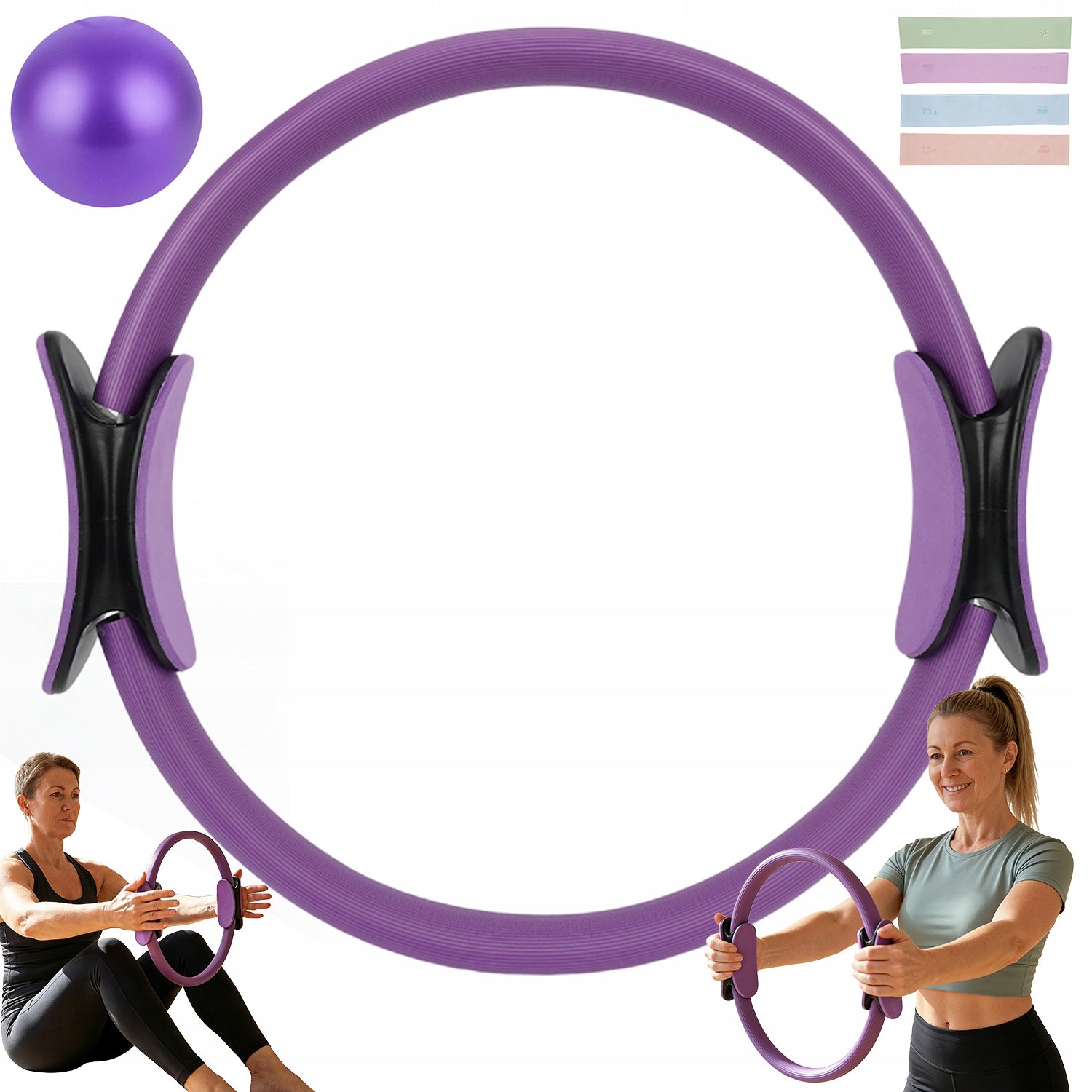 PILATES YOGA SET WITH WHEEL BALL RUBBER RESISTANCE 15-50 LBS WORKOUT