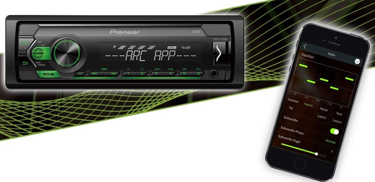 PIONEER MVH-S120UBG FLAC AUX USB ANDROID car radio 1-DIN green Brand Pioneer