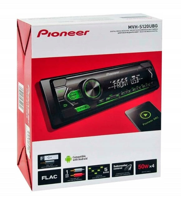 PIONEER MVH-S120UBG FLAC AUX USB ANDROID car radio 1-DIN green