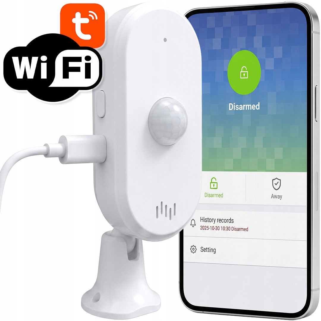 PIR Motion Sensor with Sound Alarm on USB-C WiFi TUYA