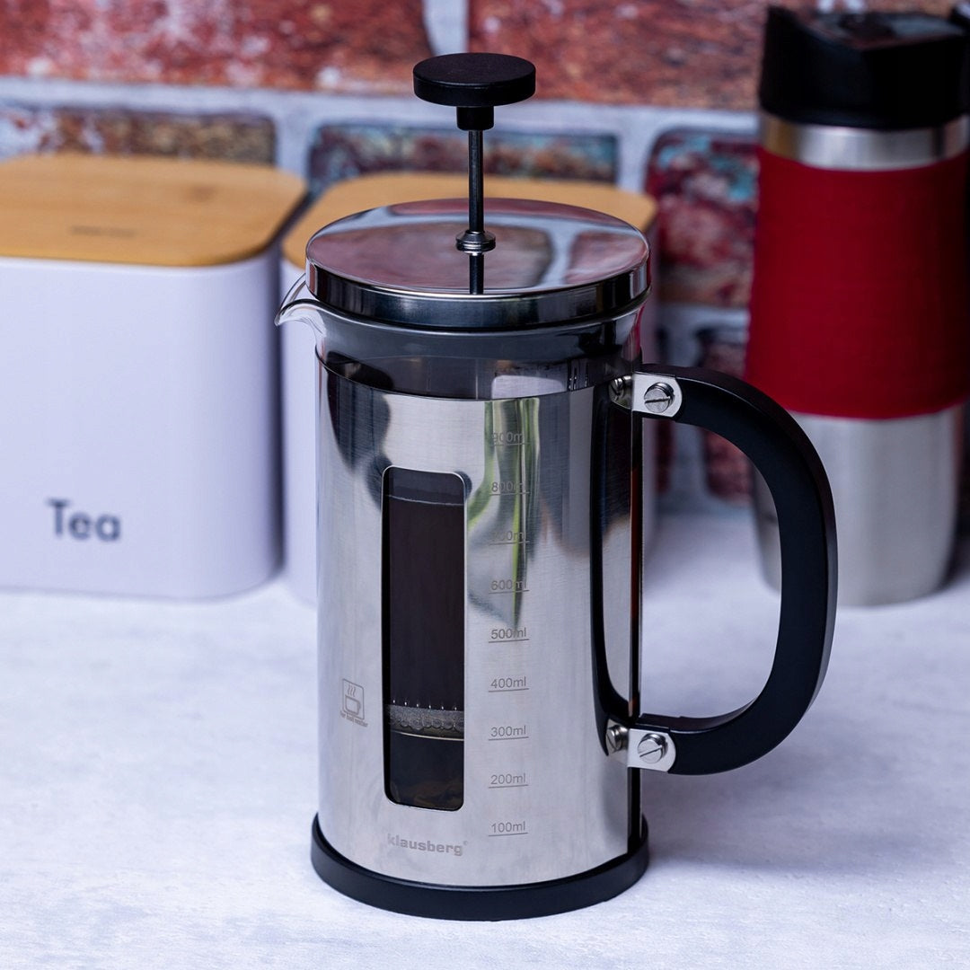 PISTON INFUSER FOR COFFEE TEA HERBS 1000ml STEEL + GLASS KLAUSBERG Manufacturer code 5908287277038