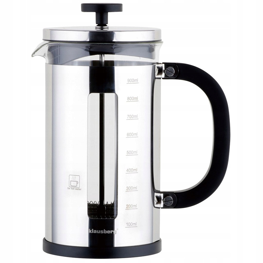 PISTON INFUSER FOR COFFEE TEA HERBS 1000ml STEEL + GLASS KLAUSBERG