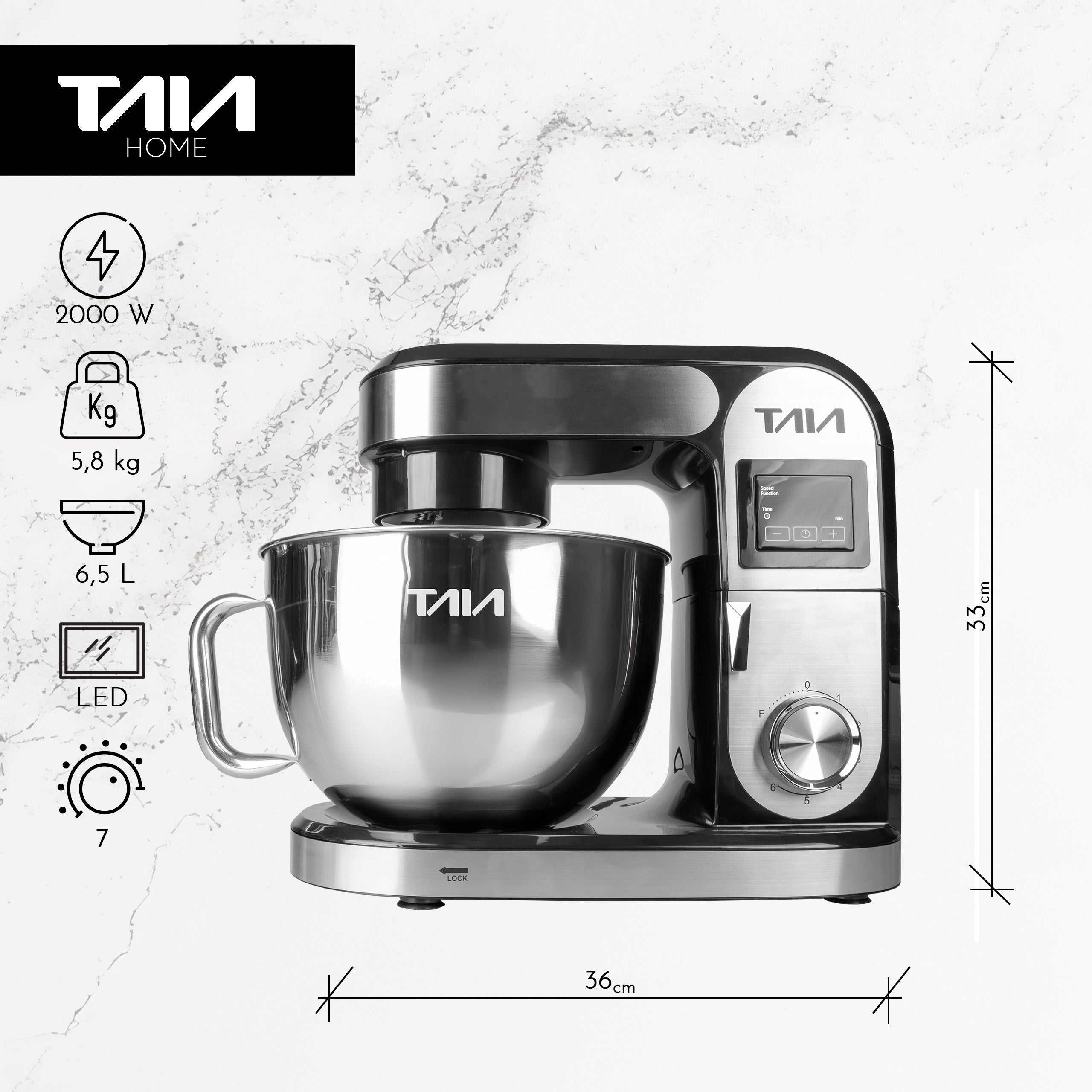 PLANETARY FOOD PROCESSOR TAIA ORA 2000 IN MULTIFUNCTION MIXER BOWL 6,5 L Brand TAIA