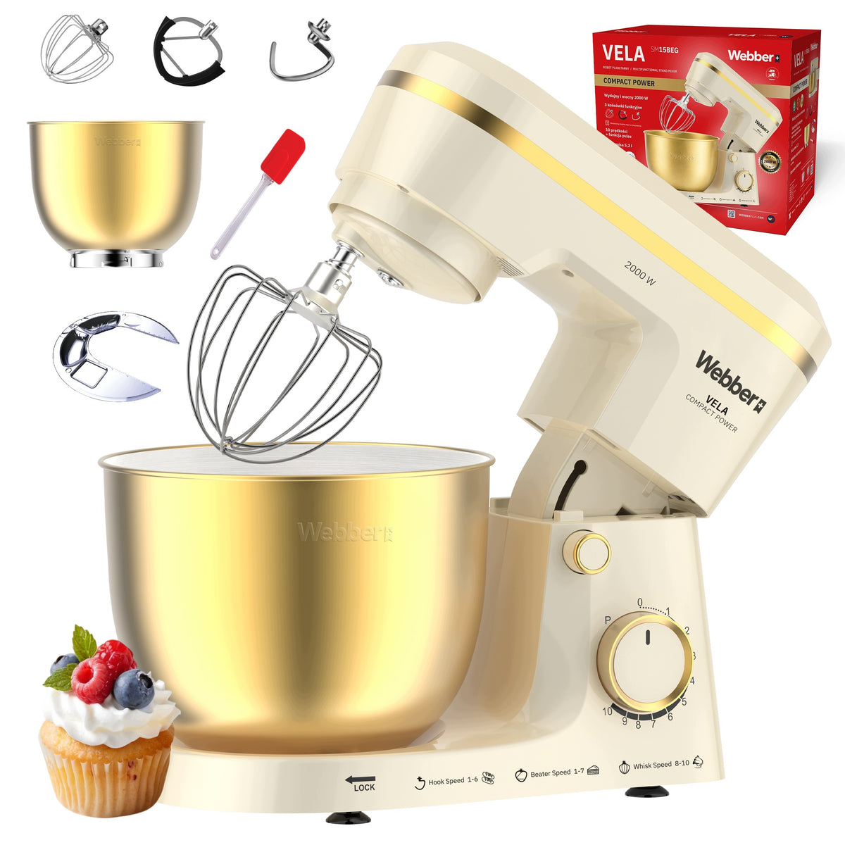 PLANETARY FOOD PROCESSOR WEBBER SM15 MIXER 2000W BOWL 5,2L MULTIFUNCTIONAL