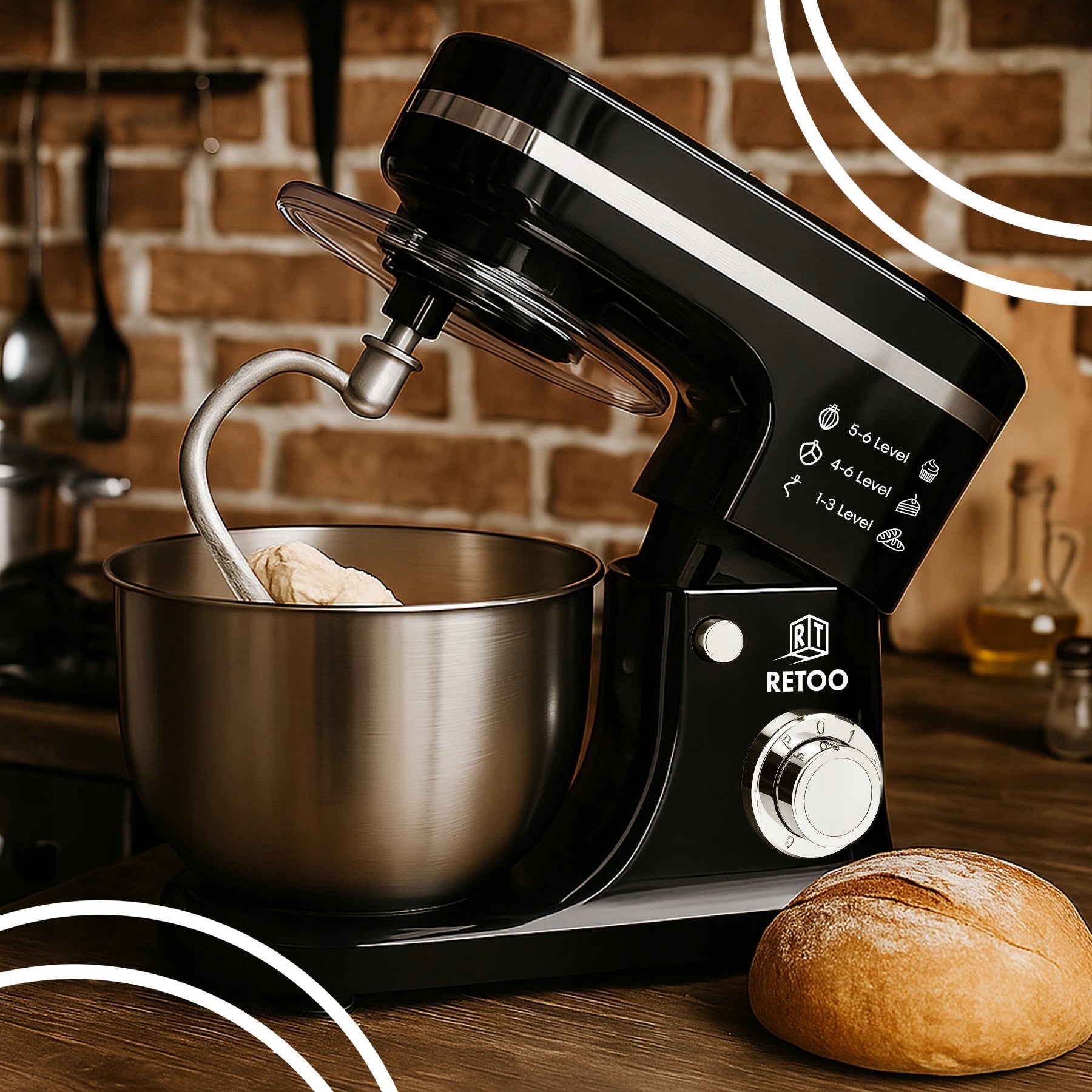 PLANETARY FOOD PROCESSOR WITH BOWL 6L MULTIFUNCTIONAL MIXER 3in1 3200W XL Dominant color black