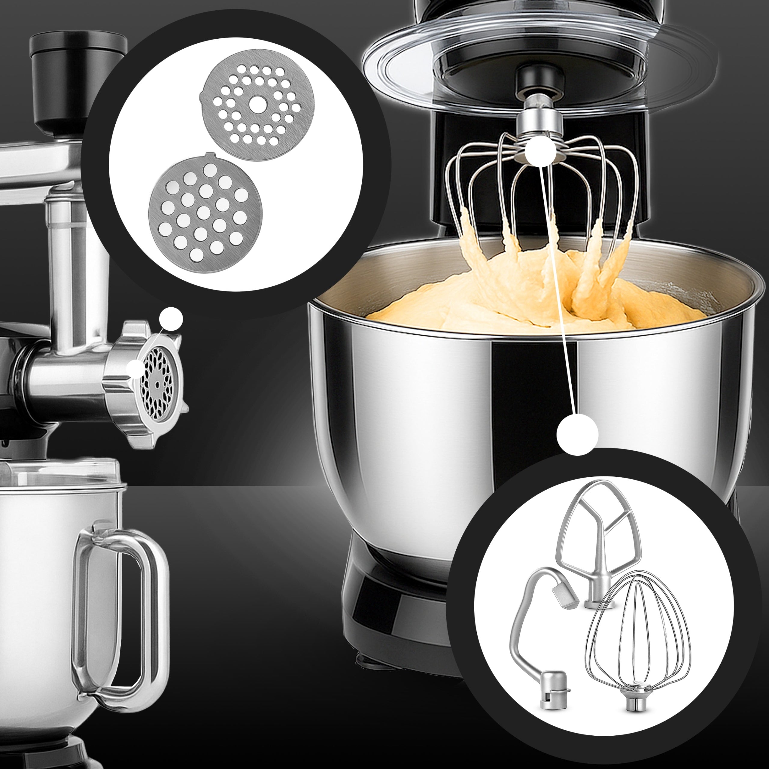 PLANETARY FOOD PROCESSOR WITH BOWL BLENDER MEAT GRINDER MIXER 5in1 3200W Dominant color black