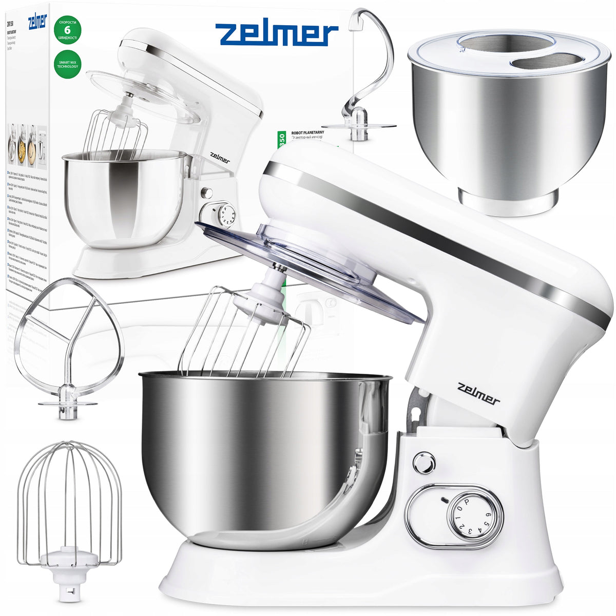 PLANETARY FOOD PROCESSOR ZELMER MULTIFUNCTION MIXER 3 MIXERS 5L 1200W