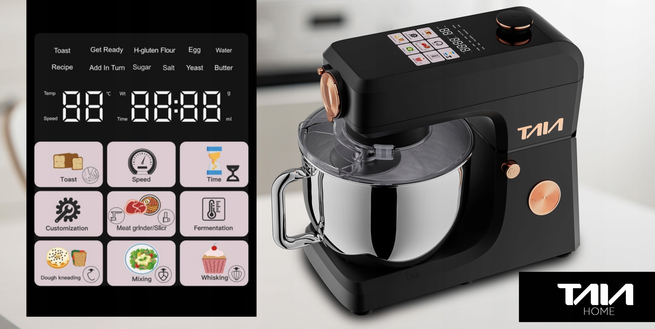 PLANETARY ROBOT TAIA KITCHEN MEXA 2000W BOWL 6,5L LED DISPLAY SET Brand TAIA