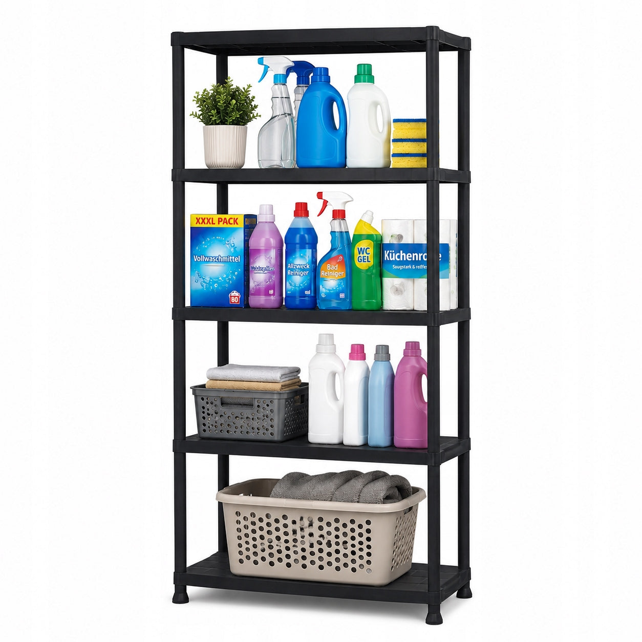 PLASTIC GARAGE STORAGE RACK FOR BASEMENT OFFICE 5 SHELVES 180 cm