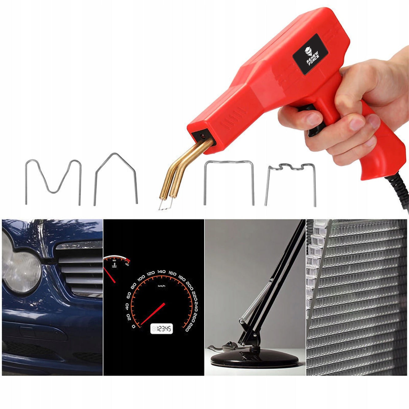 PLASTIC STAPLER WELDING MACHINE PLASTIC SOLDERING IRON +200PCS STAPLES Manufacturer code ZESTAW DRUT KOMBINERKI NÓŻ DO TAPET WARSZTATU