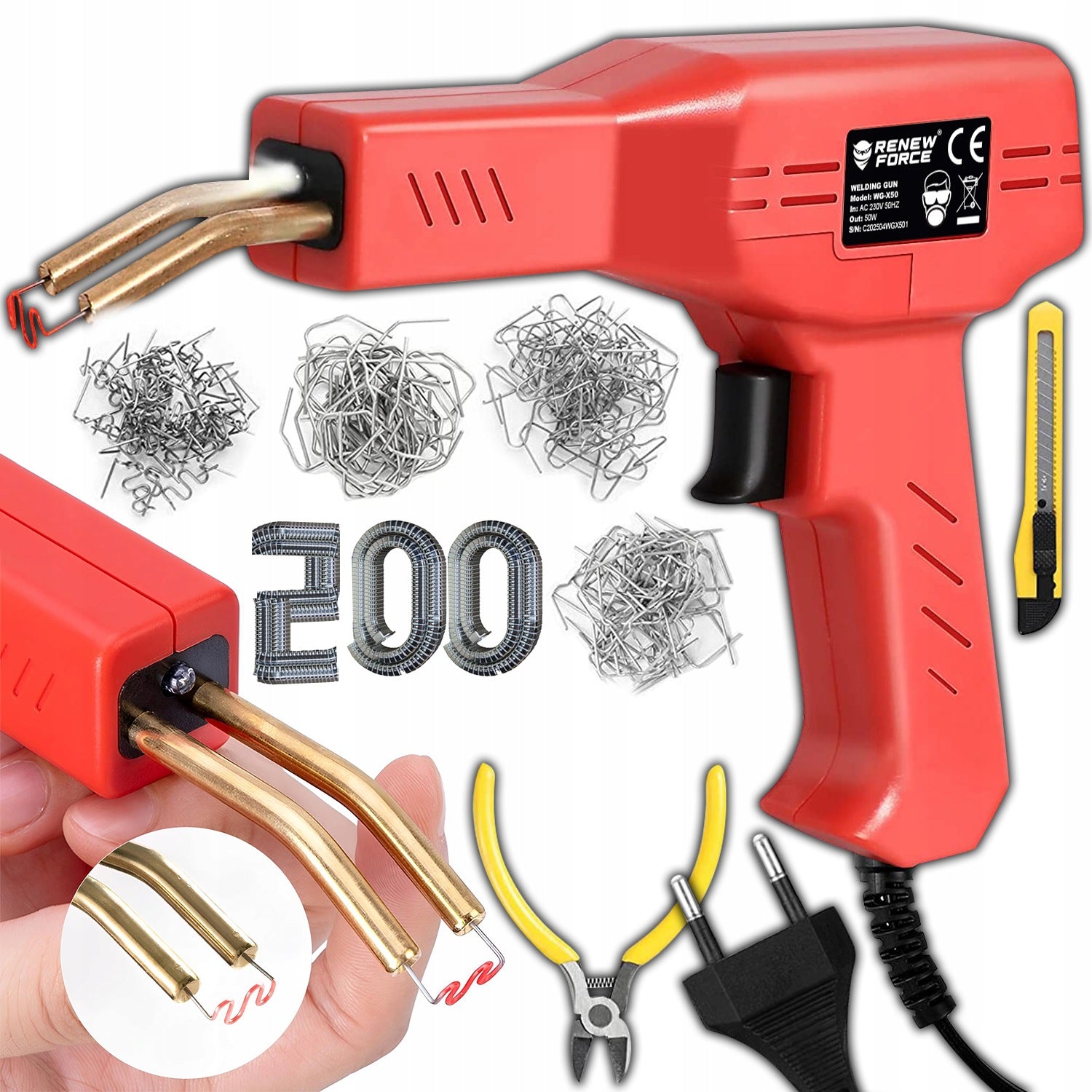 PLASTIC STAPLER WELDING MACHINE PLASTIC SOLDERING IRON +200PCS STAPLES