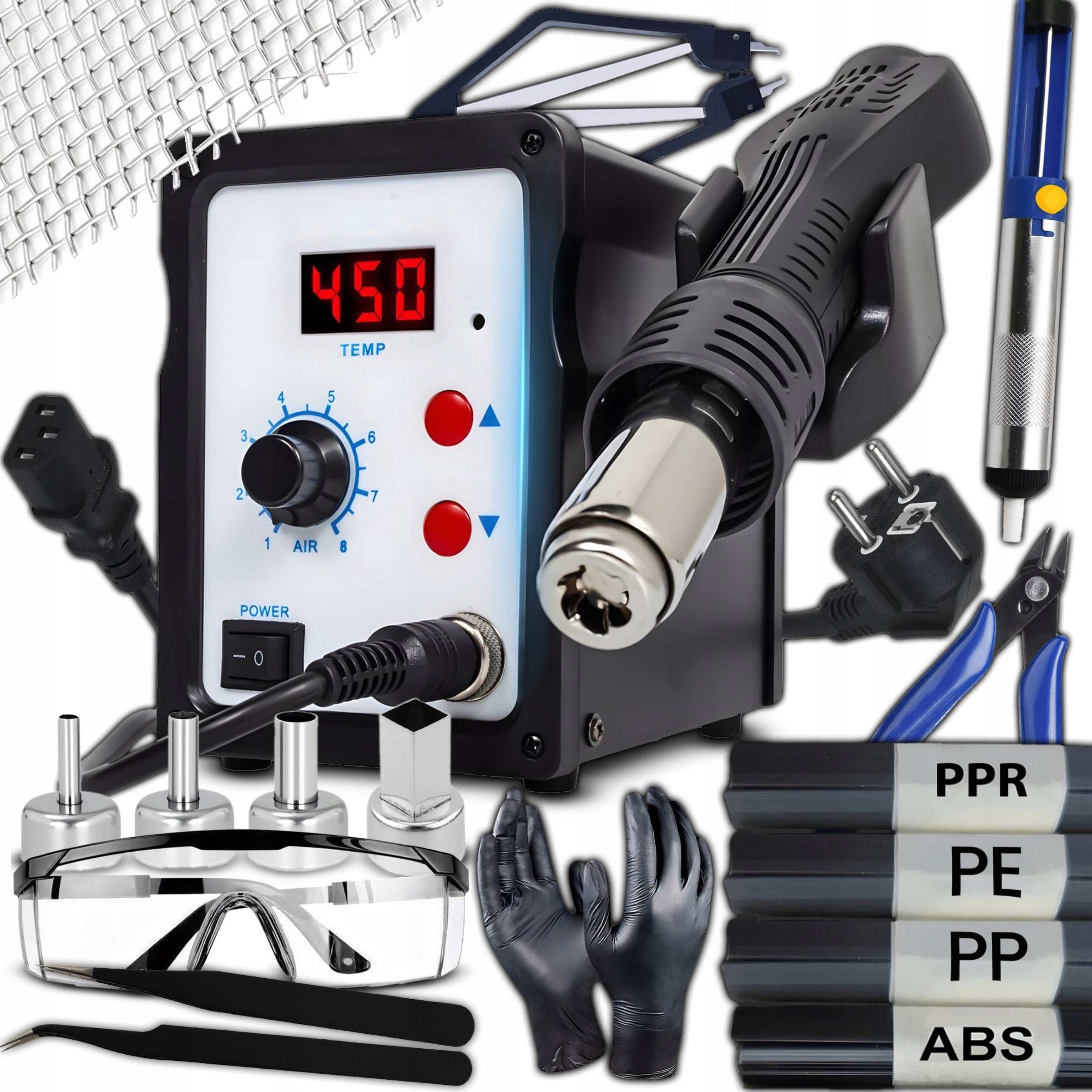 PLASTIC WELDING MACHINE WELDING STATION SOLDERING STATION 4X NOZZLE 6X BINDER MESH
