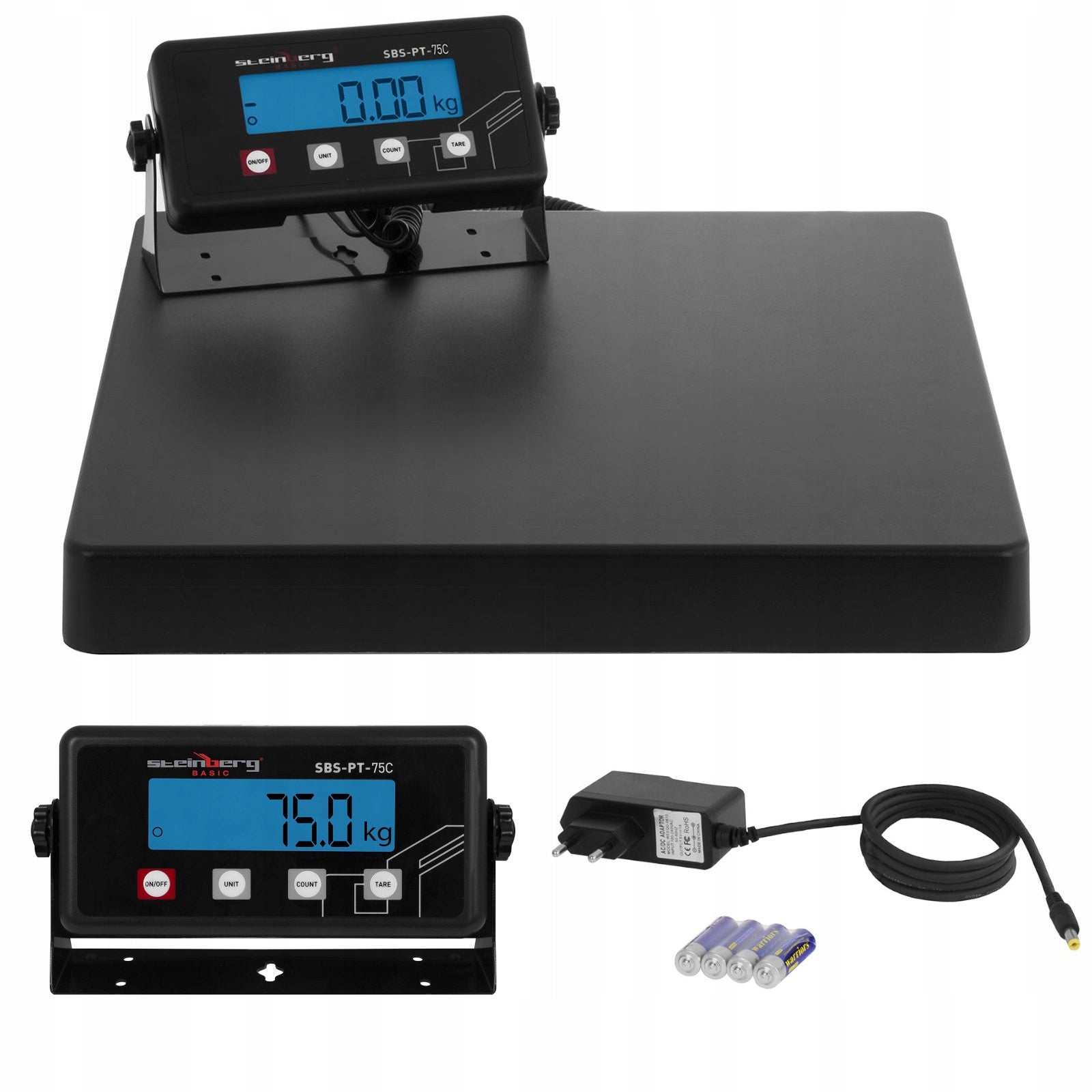 PLATFORM PACKAGE SCALE Steinberg 75 kg 10 g LCD Terminal 40x40 cm Additional information auto-off option tare function LCD display back light