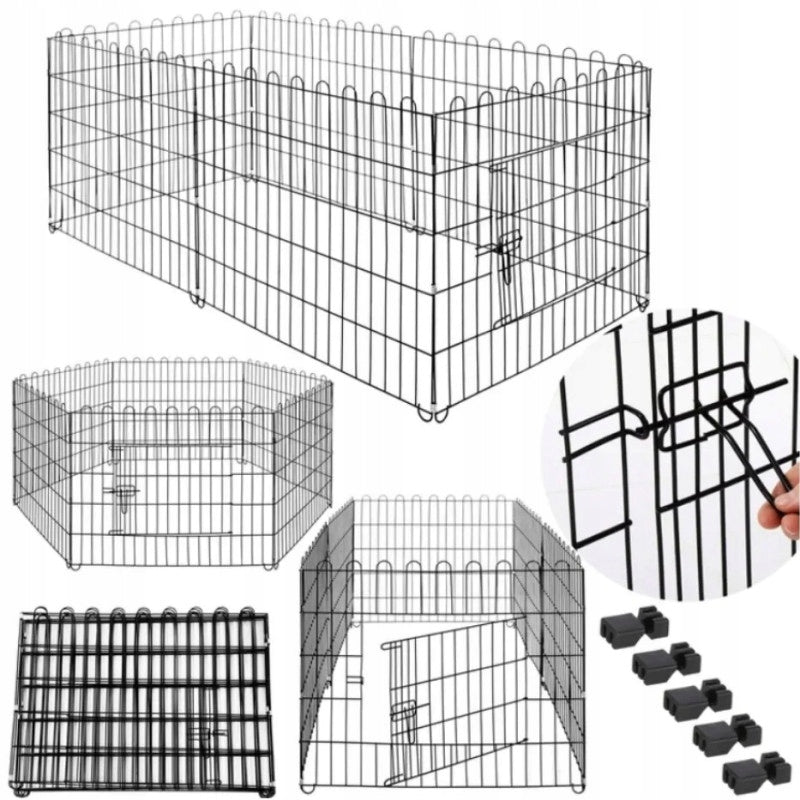 PLAYPEN CAGE MODULAR CORRAL FOR ANIMALS DOG CAT BLACK 6 panels x88cm