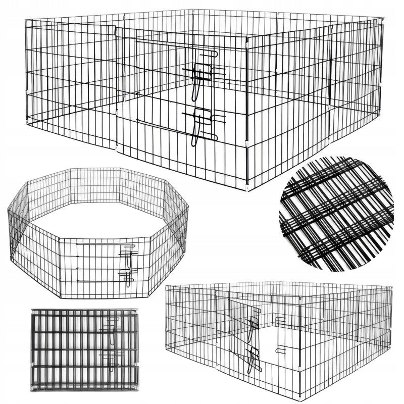 PLAYPEN CAGE MODULAR CORRAL FOR ANIMALS DOG CAT BLACK 8 PANELS 60cm