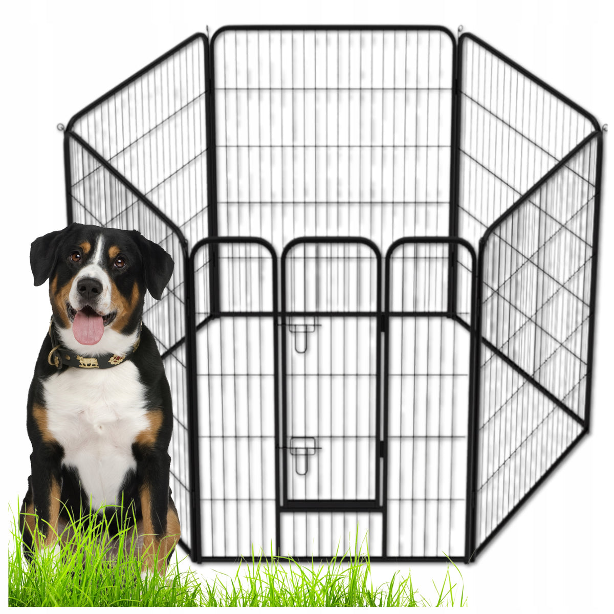 PLAYPEN DOG CAGE METAL RABBIT CATWALK MODULAR FARMHOUSE 6 PANELS 114cm