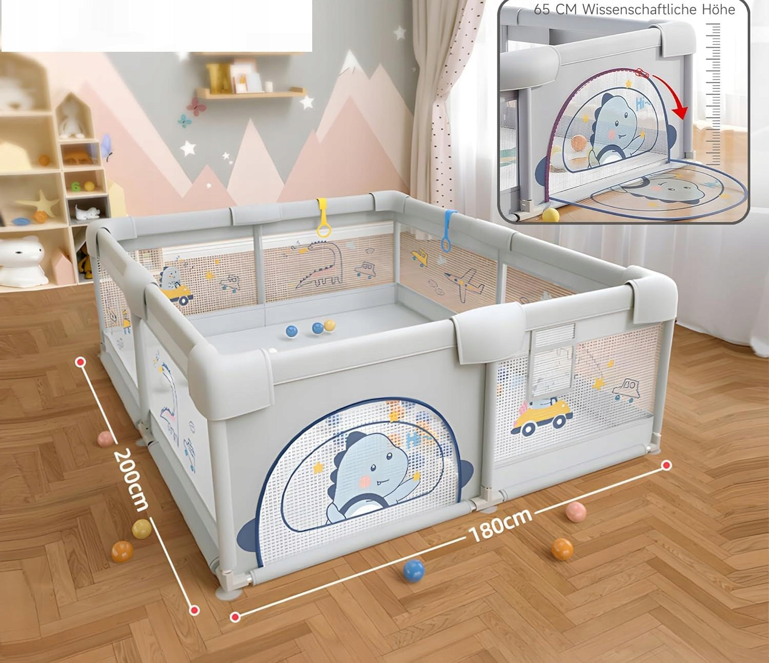 PLAYPEN FOR BABIES SQUARE TOYS FOR CHILDREN 4 HANDLES 60 BALLS XXL 180X200cm Brand no brand