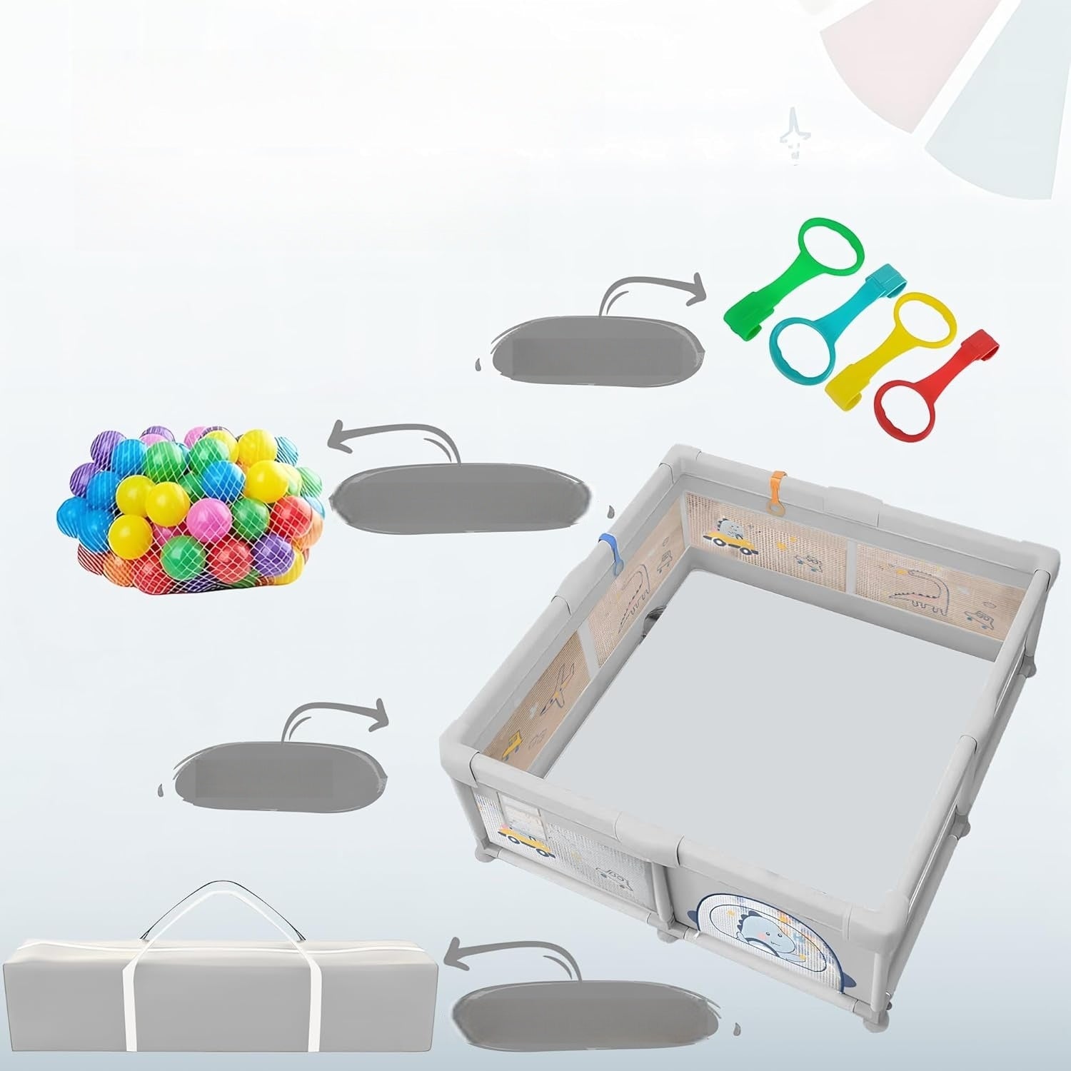 PLAYPEN FOR BABIES SQUARE TOYS FOR CHILDREN 4 HANDLES 60 BALLS XXL 180X200cm Manufacturer code kojec 180x200cm