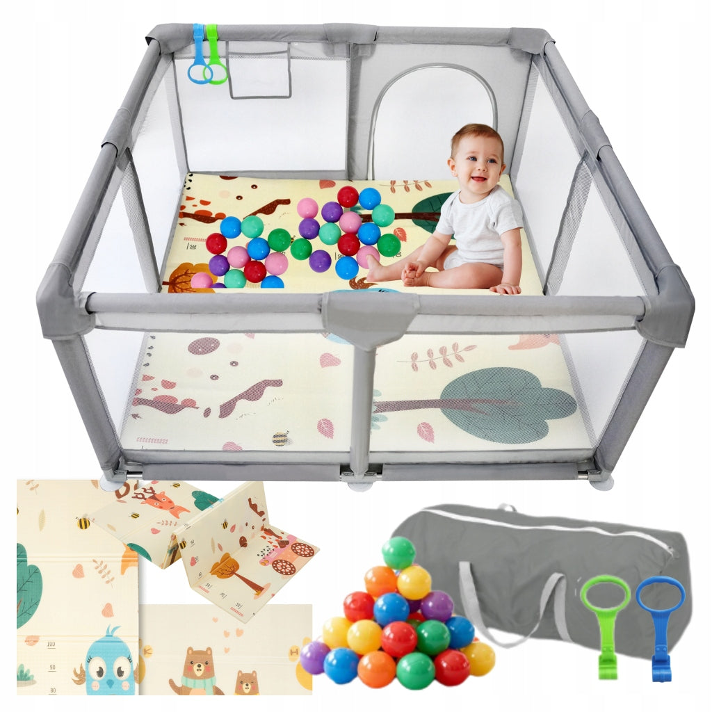PLAYPEN FOR CHILD WITH MAT 126X126 DRY POOL FOLDING + BALLS BAG MAT
