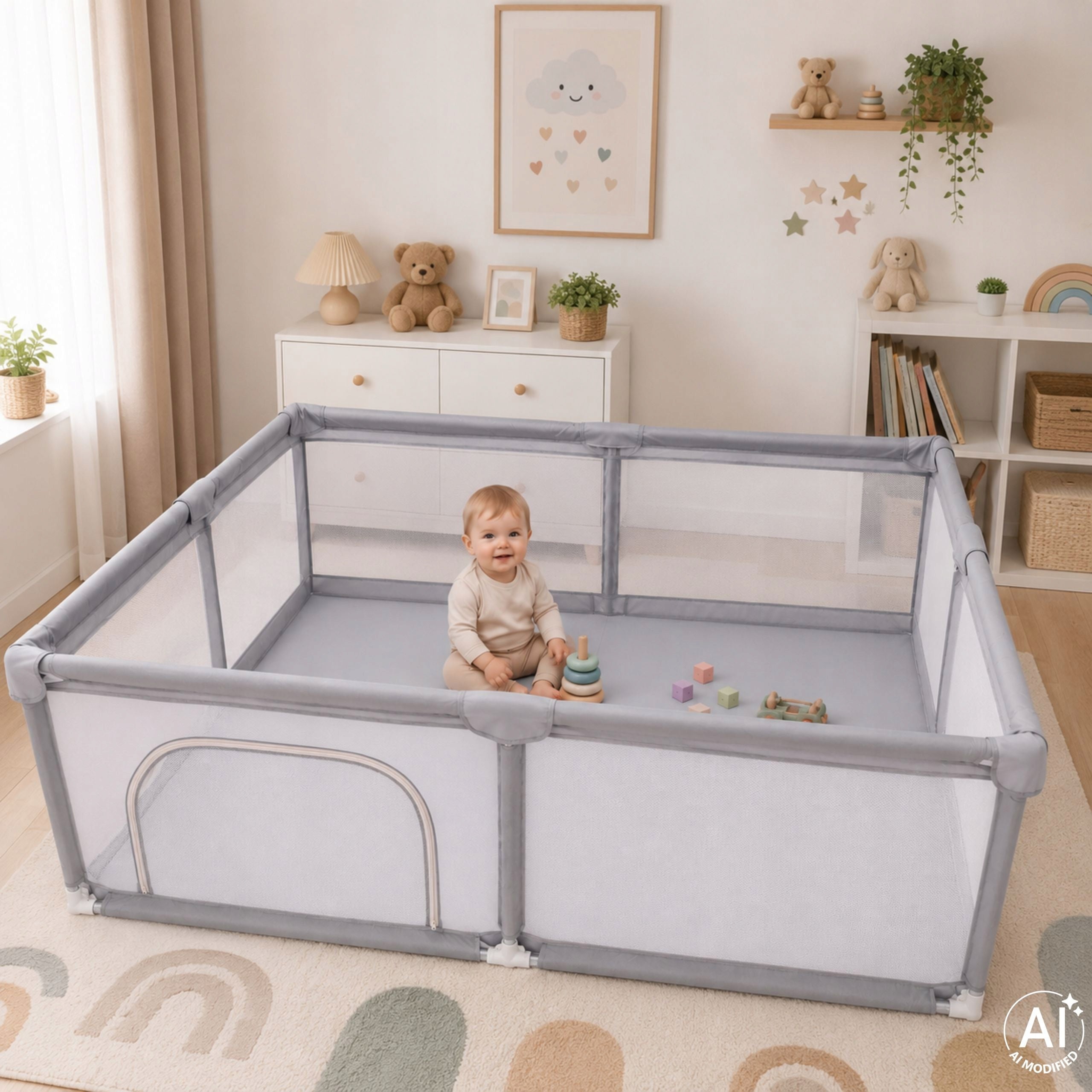 PLAYPEN FOR CHILDREN 150X200 CM FOLDING TOURIST PROTECTIVE BARRIER GREY Manufacturer code 5903039779709