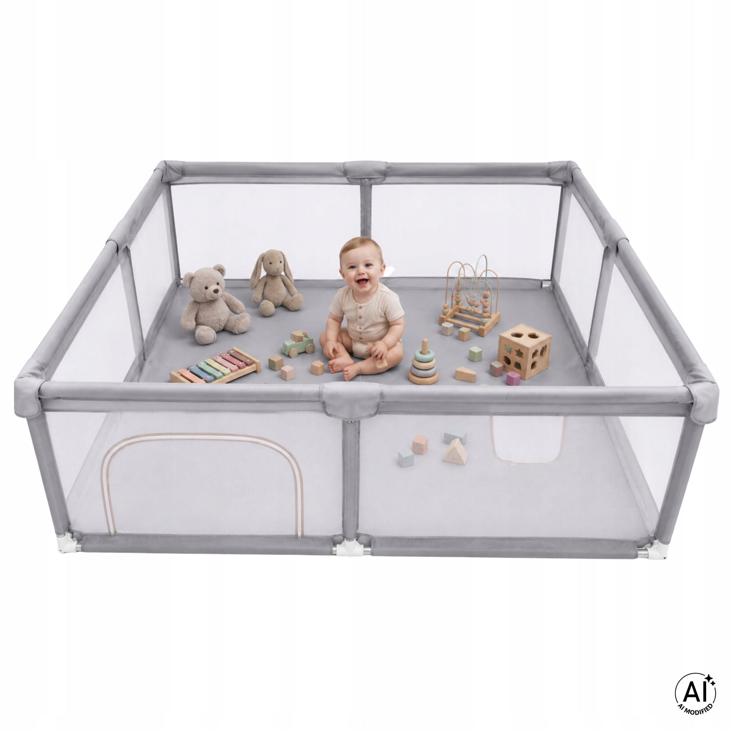 PLAYPEN FOR CHILDREN 150X200 CM FOLDING TOURIST PROTECTIVE BARRIER GREY