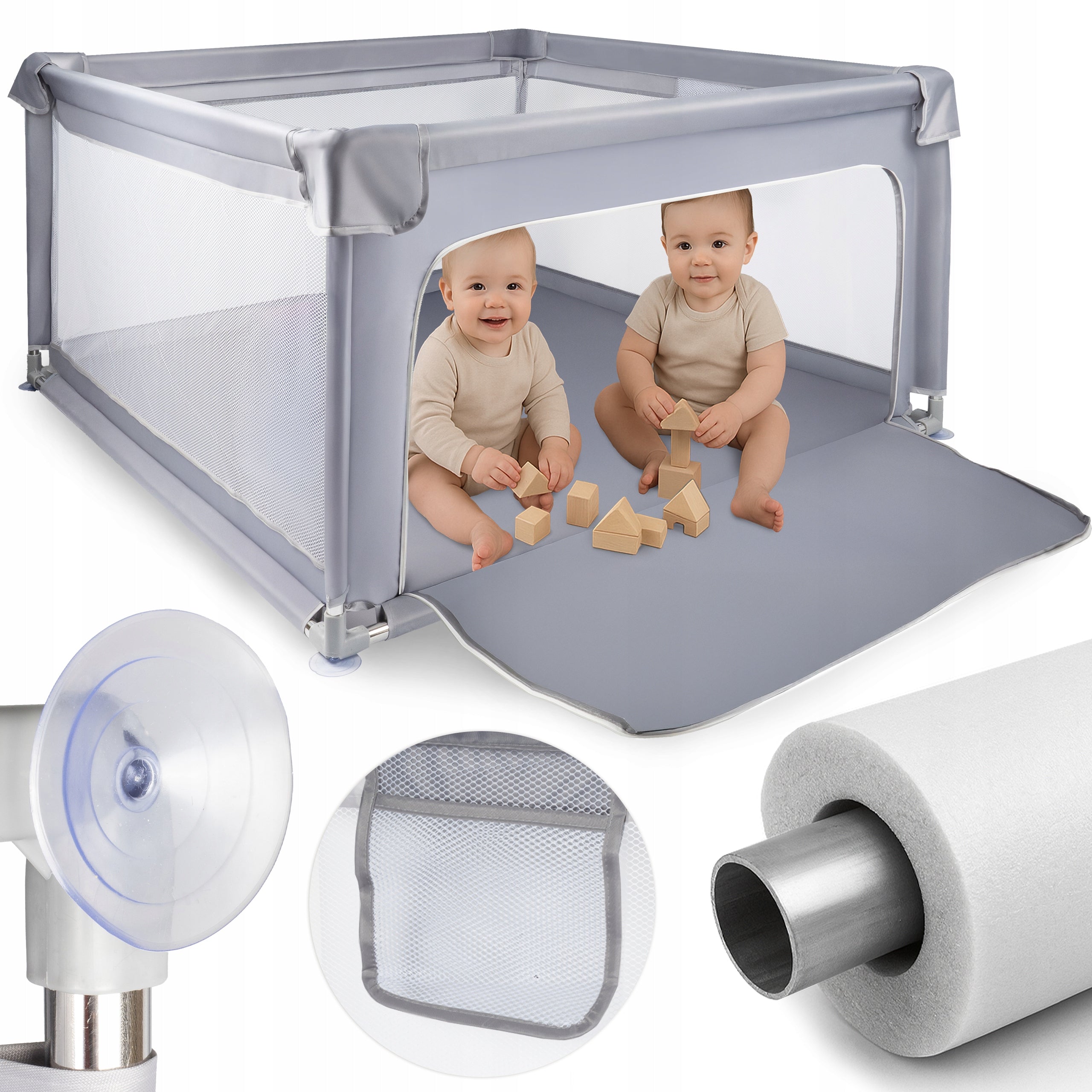 PLAYPEN FOR CHILDREN FOLDING 120X120cm DRY POOL SQUARE TOYS CHILDREN'S GREY