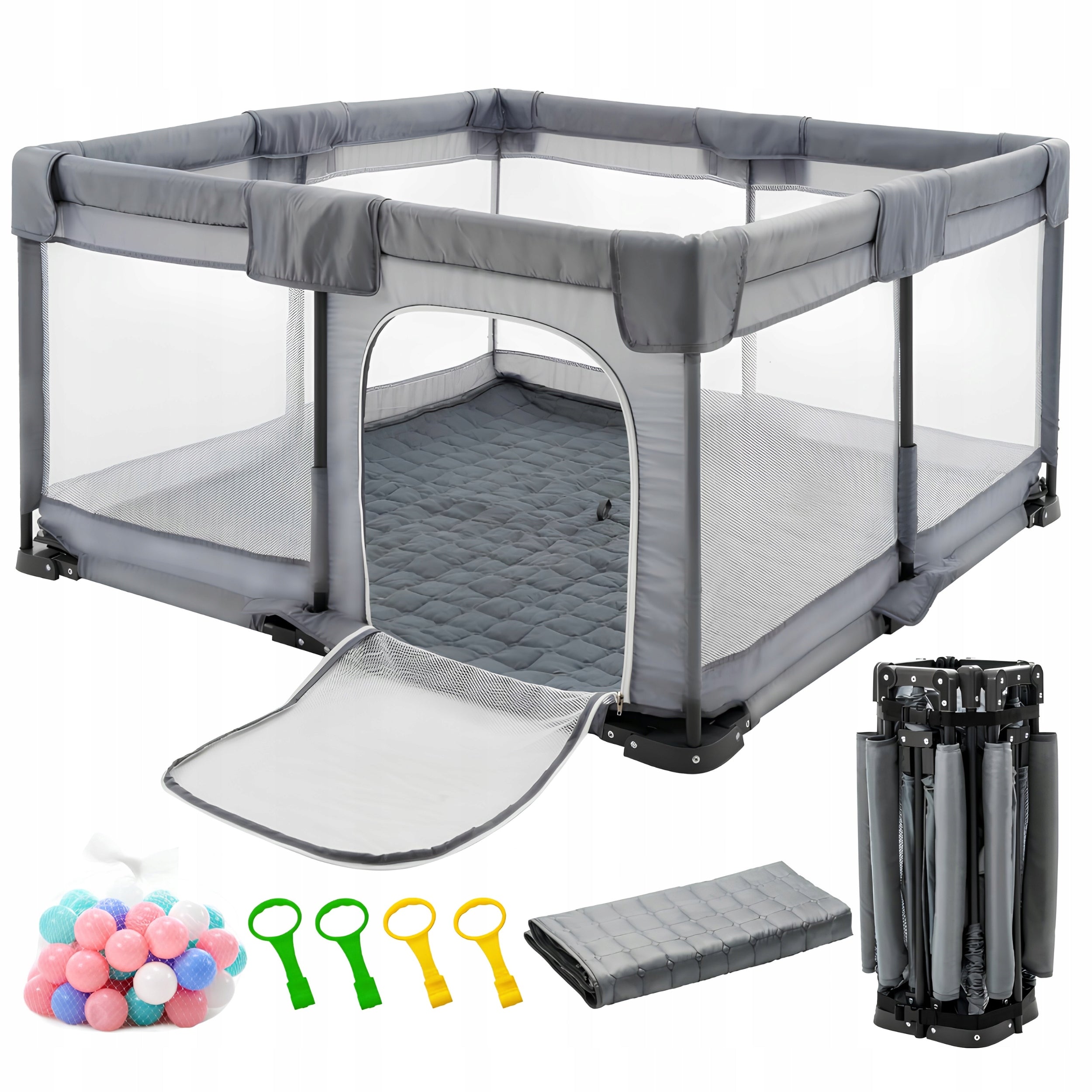 PLAYPEN FOR CHILDREN FOLDING 127X127x68CM WITH MAT AND HANDLES SAFE SET