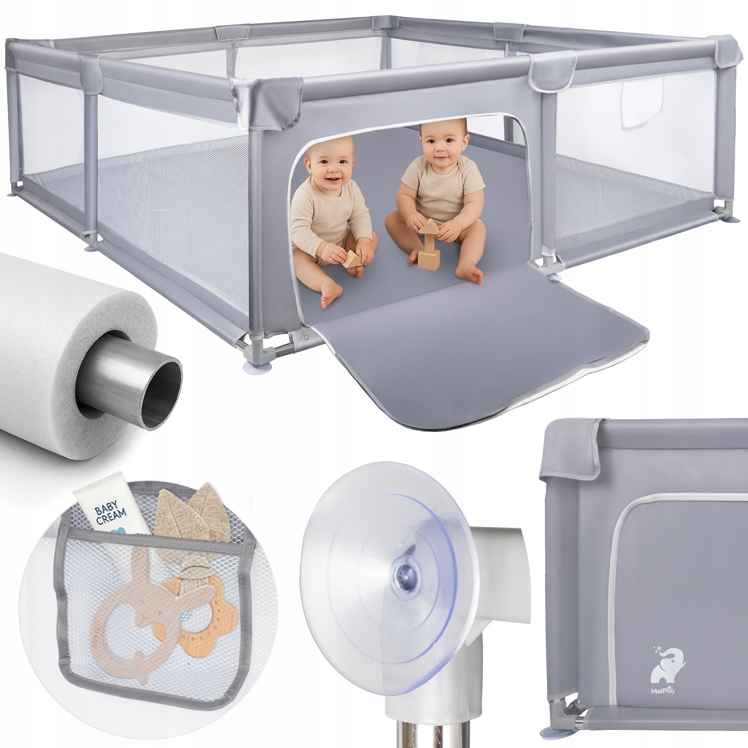 PLAYPEN FOR CHILDREN FOLDING 180X200CM DRY POOL SQUARE TOYS CHILDREN GREY