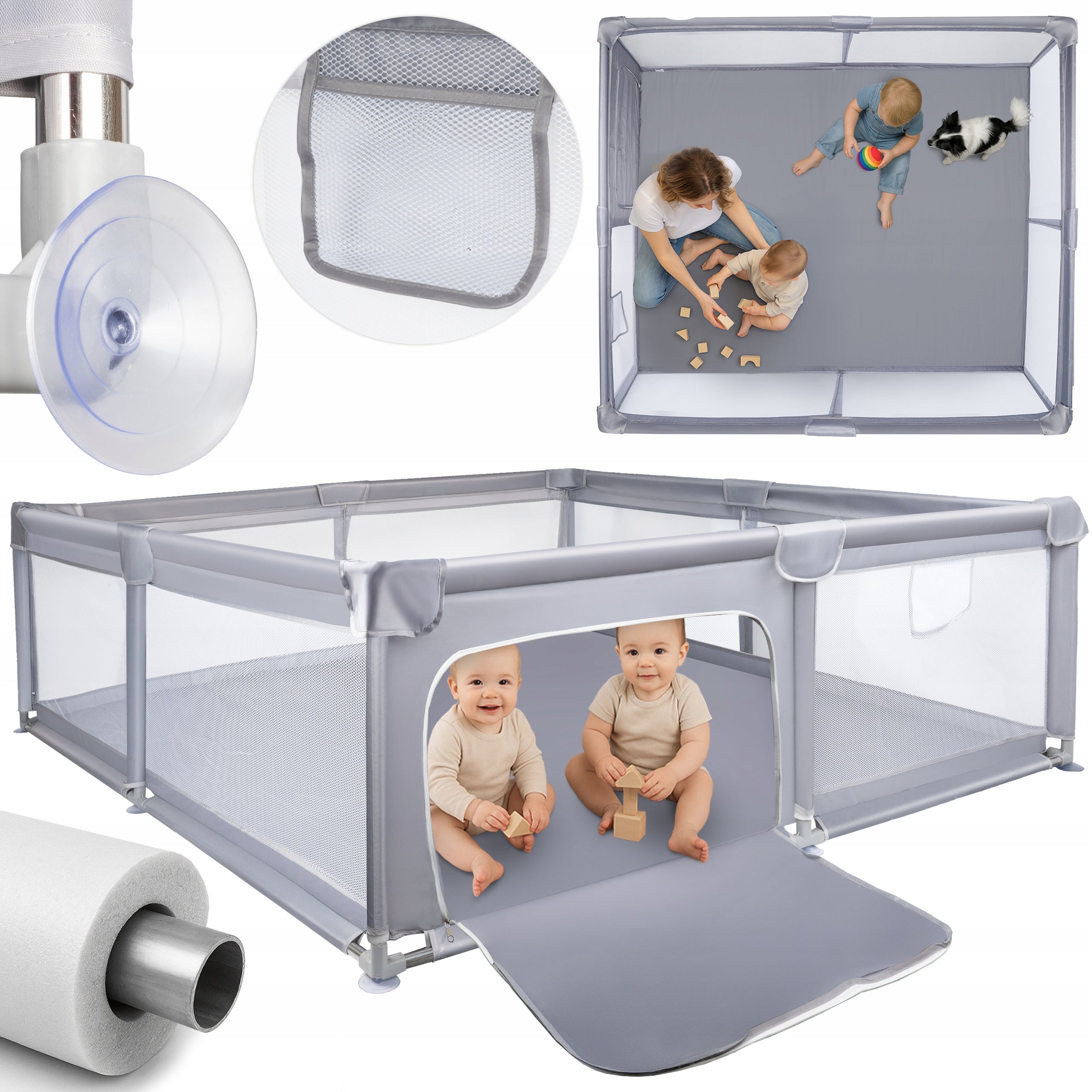 PLAYPEN FOR CHILDREN FOLDING 180X200CM DRY POOL SQUARE TOYS CHILDREN GREY