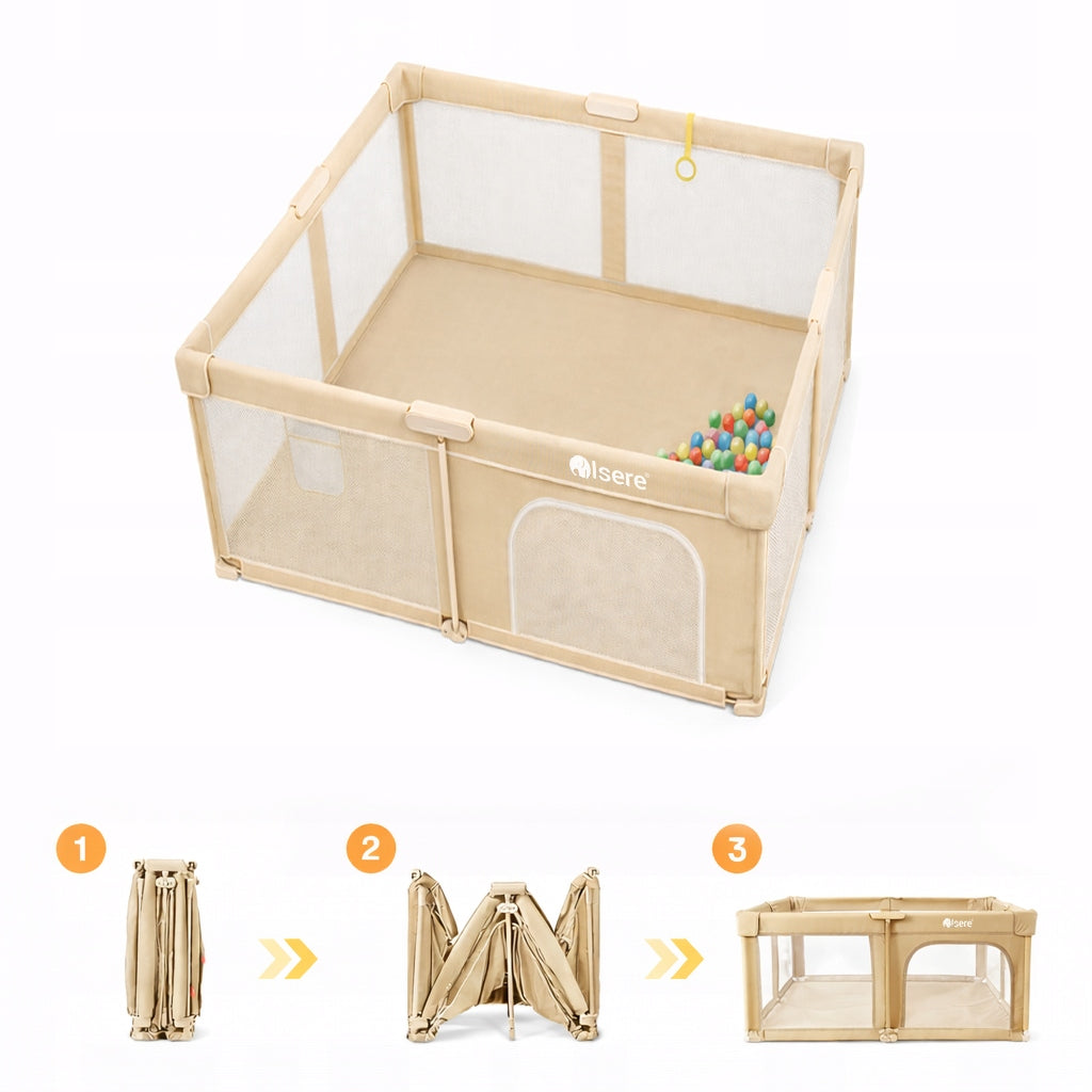 PLAYPEN FOR CHILDREN FOLDING PREMIUM 130x130 MAT BALLS BASKET QUICK FOLDING Manufacturer code KOJEC ISERE PREMIUM SKŁADANY 130x130 BEŻOWY