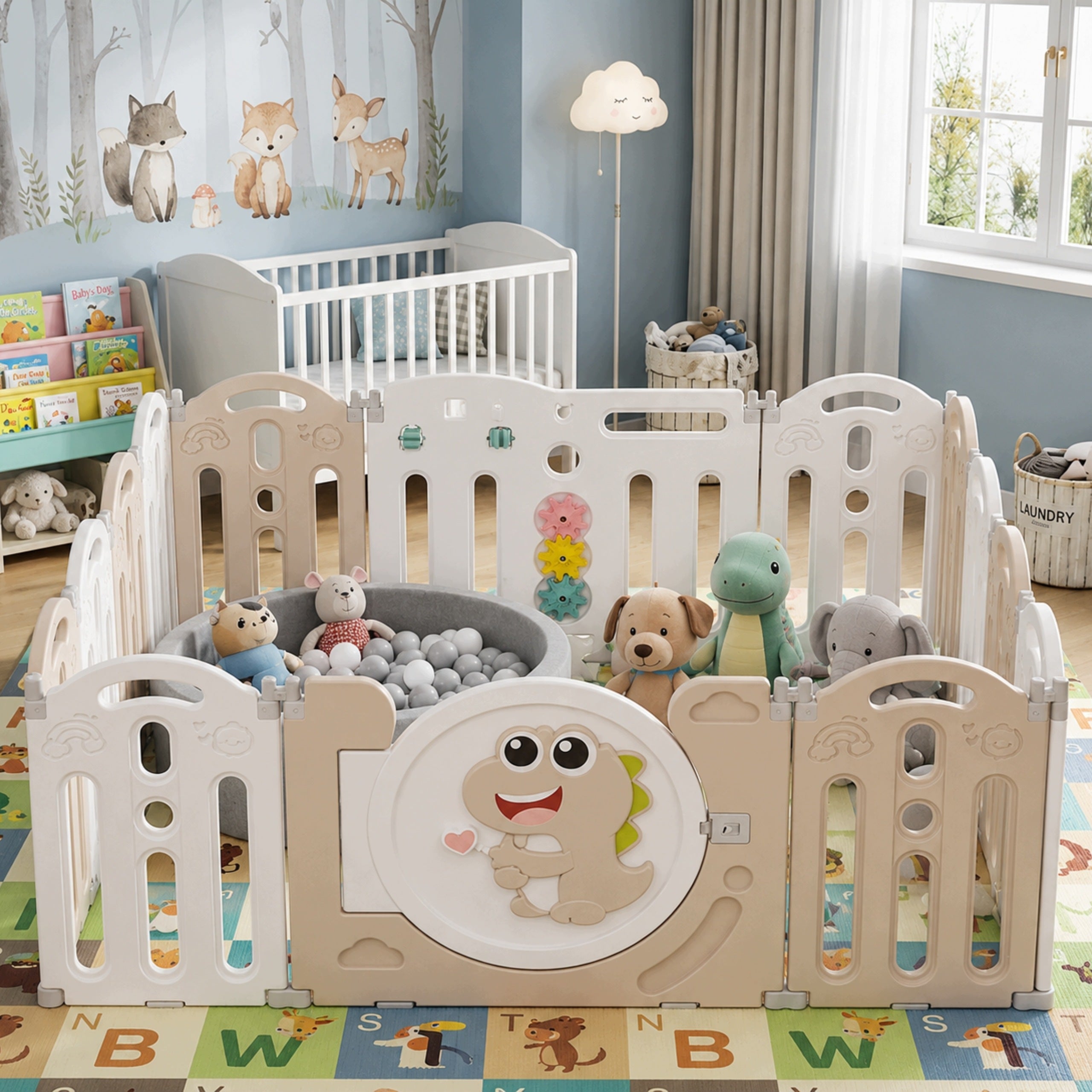 PLAYPEN FOR CHILDREN HOME SQUARE TOYS MODULAR DRY POOL dinosaur 148x153cm Manufacturer code SHOPEK20 Kojec dla dzieci modułowy dinozaur