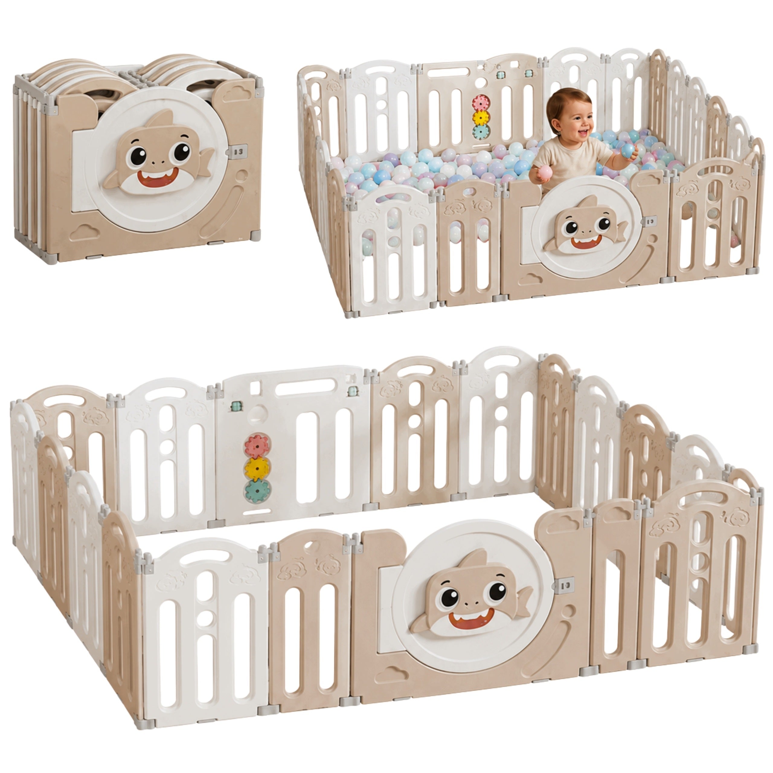 PLAYPEN FOR CHILDREN HOME SQUARE TOYS MODULAR DRY SWIMMING POOL shark 148x153cm