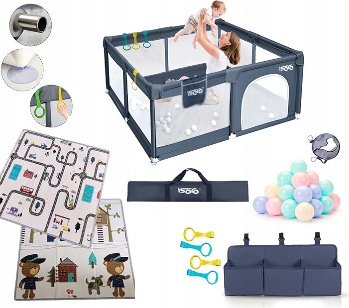 PLAYPEN FOR CHILDREN ISERE PREMIUM 120x120 FOAM MAT BALLS ORGANIZER SPONGES