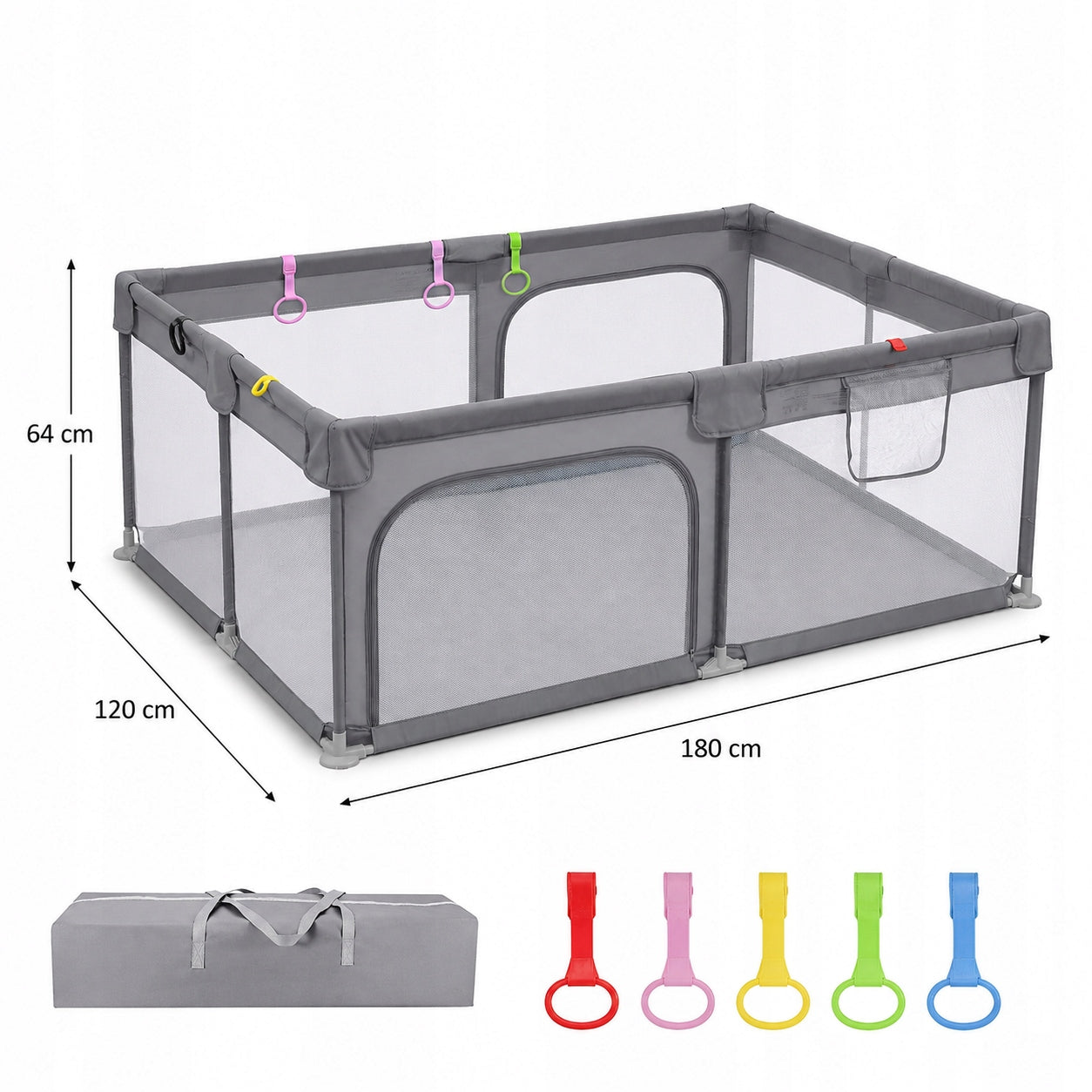 PLAYPEN FOR CHILDREN WITH MESH and basket grey handles fence gate child Manufacturer code BLACK180X120
