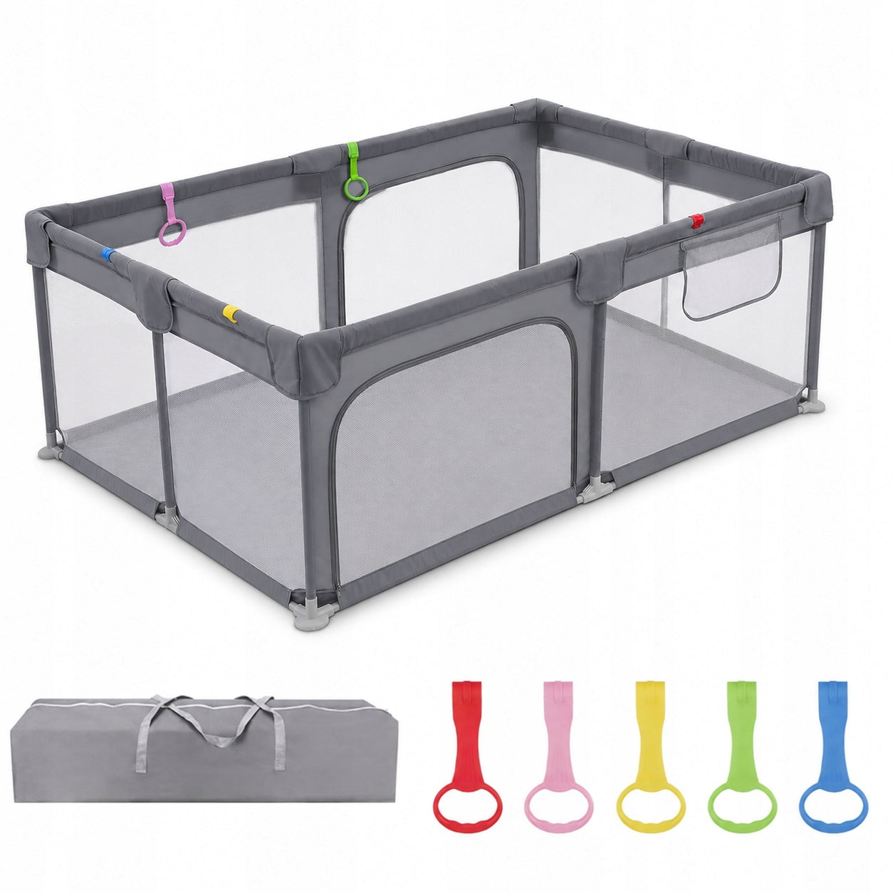 PLAYPEN FOR CHILDREN WITH MESH and basket grey handles fence gate child