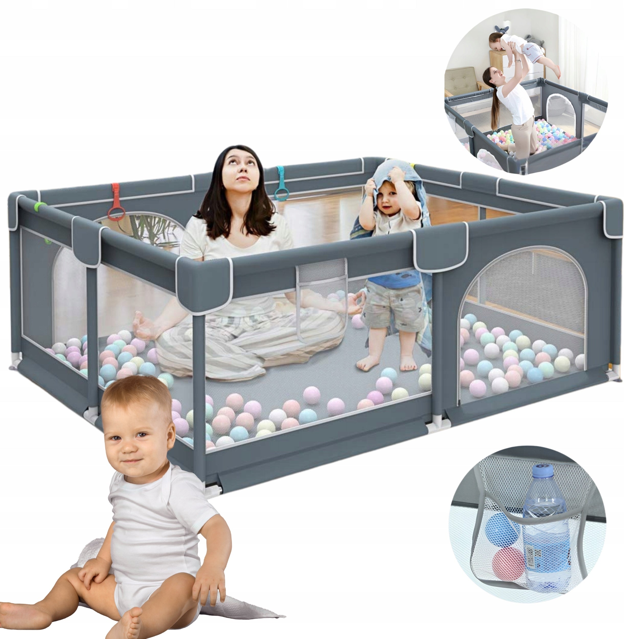 PLAYPEN GREY FOR CHILDREN SQUARE TOYS MODULAR DRY POOL WITH FLOOR 150X180CM EAN (GTIN) 5905258928166