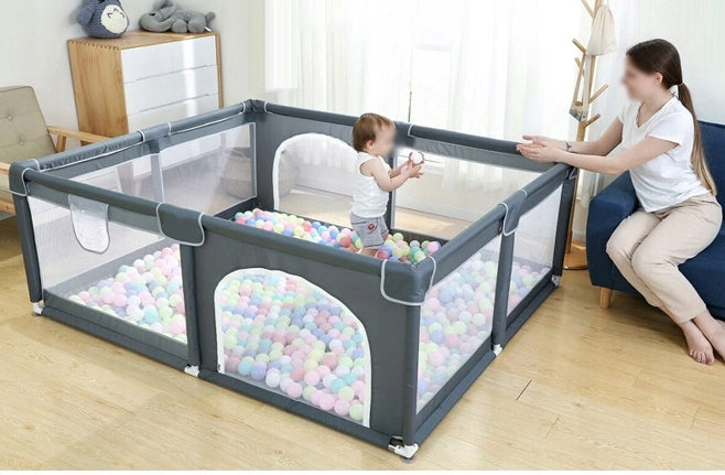 PLAYPEN GREY FOR CHILDREN SQUARE TOYS MODULAR DRY POOL WITH FLOOR 150X180CM Manufacturer code MODUŁOWY KOJEC DLA DZIECI SZARY Z PODŁOGĄ