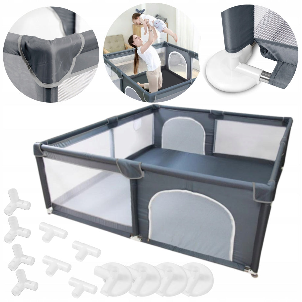 PLAYPEN GREY FOR CHILDREN SQUARE TOYS MODULAR DRY POOL WITH FLOOR 150X180CM