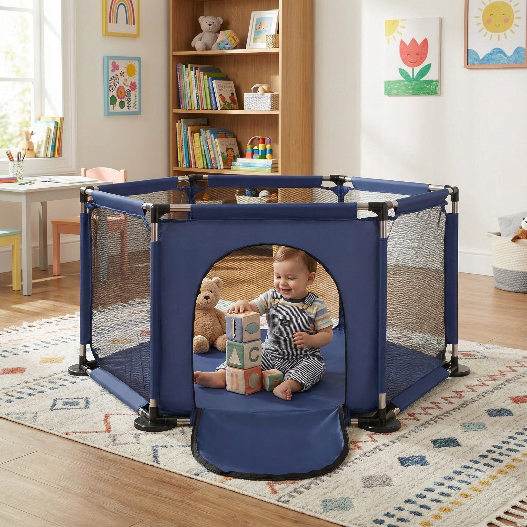 PLAYPEN HEXAGON DRY POOL FOR CHILDREN NAVY BLUE SELONIS KS-100X without balls