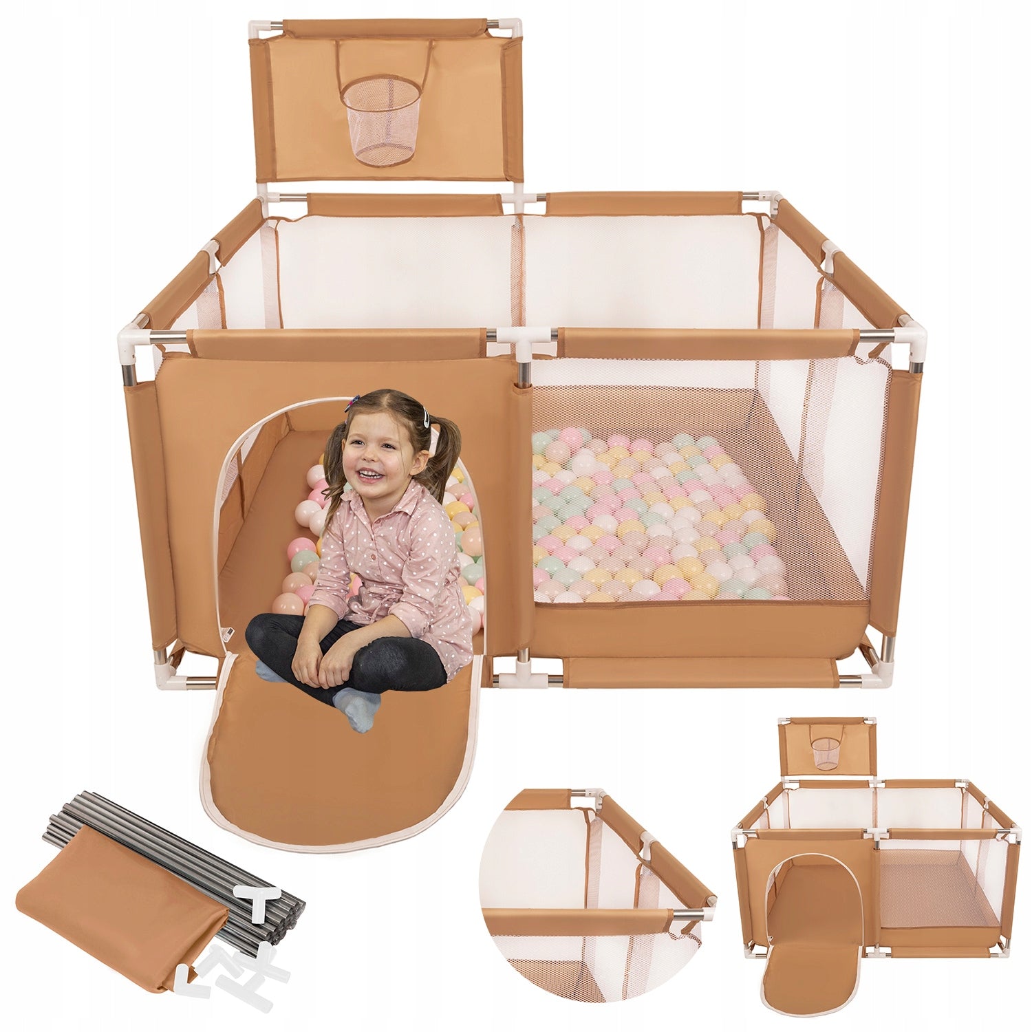 PLAYPEN WITH BASKET DRY POOL FOR CHILDREN 100 BALLS